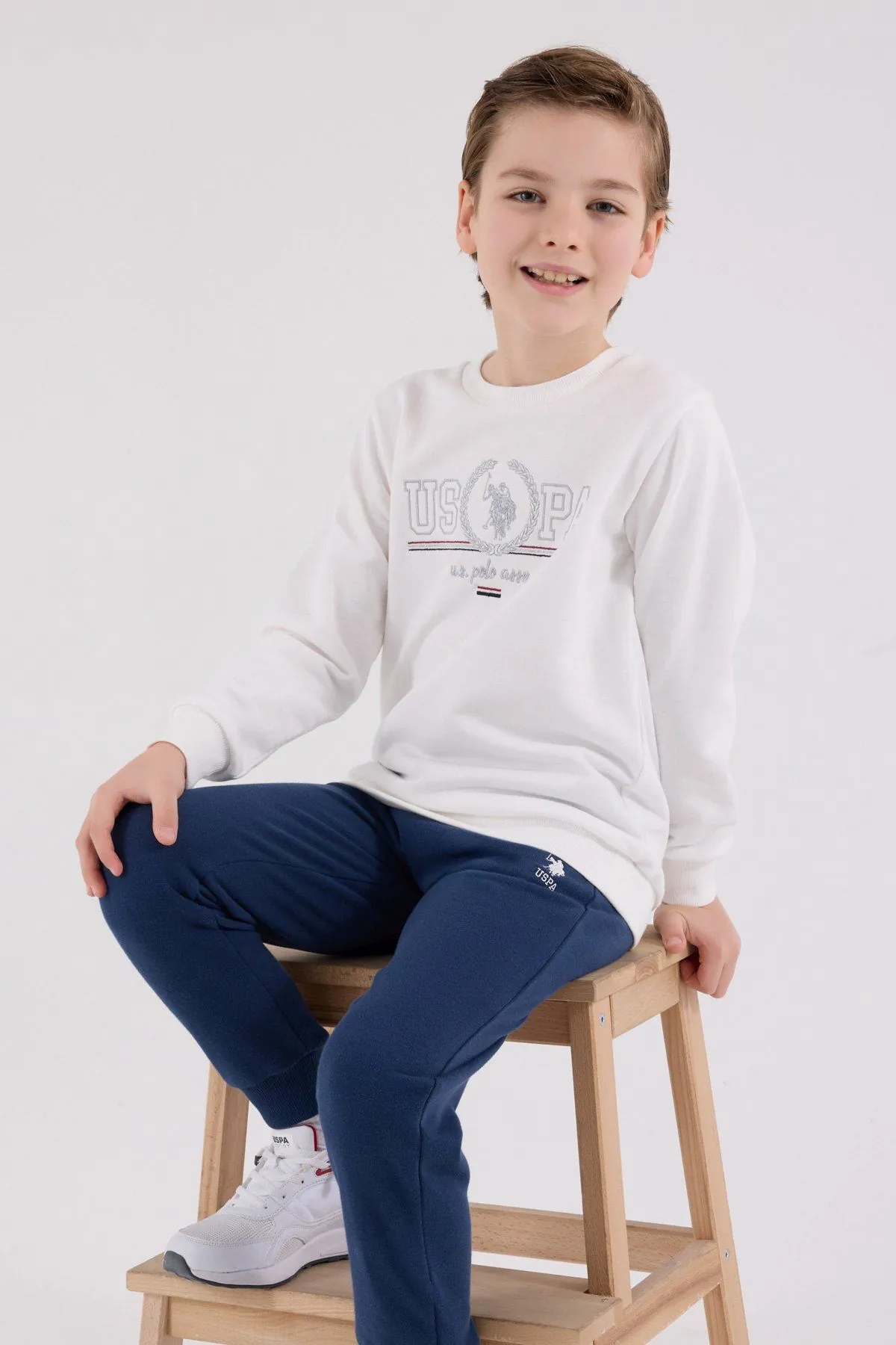 4-15 Yaş Lisanslı Us Polo Assn Erkek Çocuk Takım-Ekru