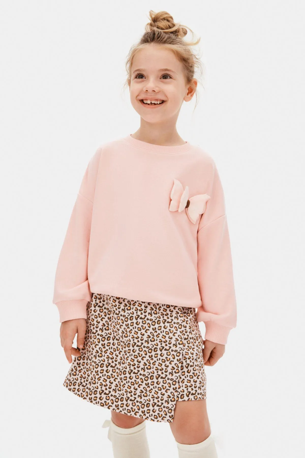4-8 Yaş Pink Leo Kız Çocuk Şort Etekli Takım-Şeker Pembe