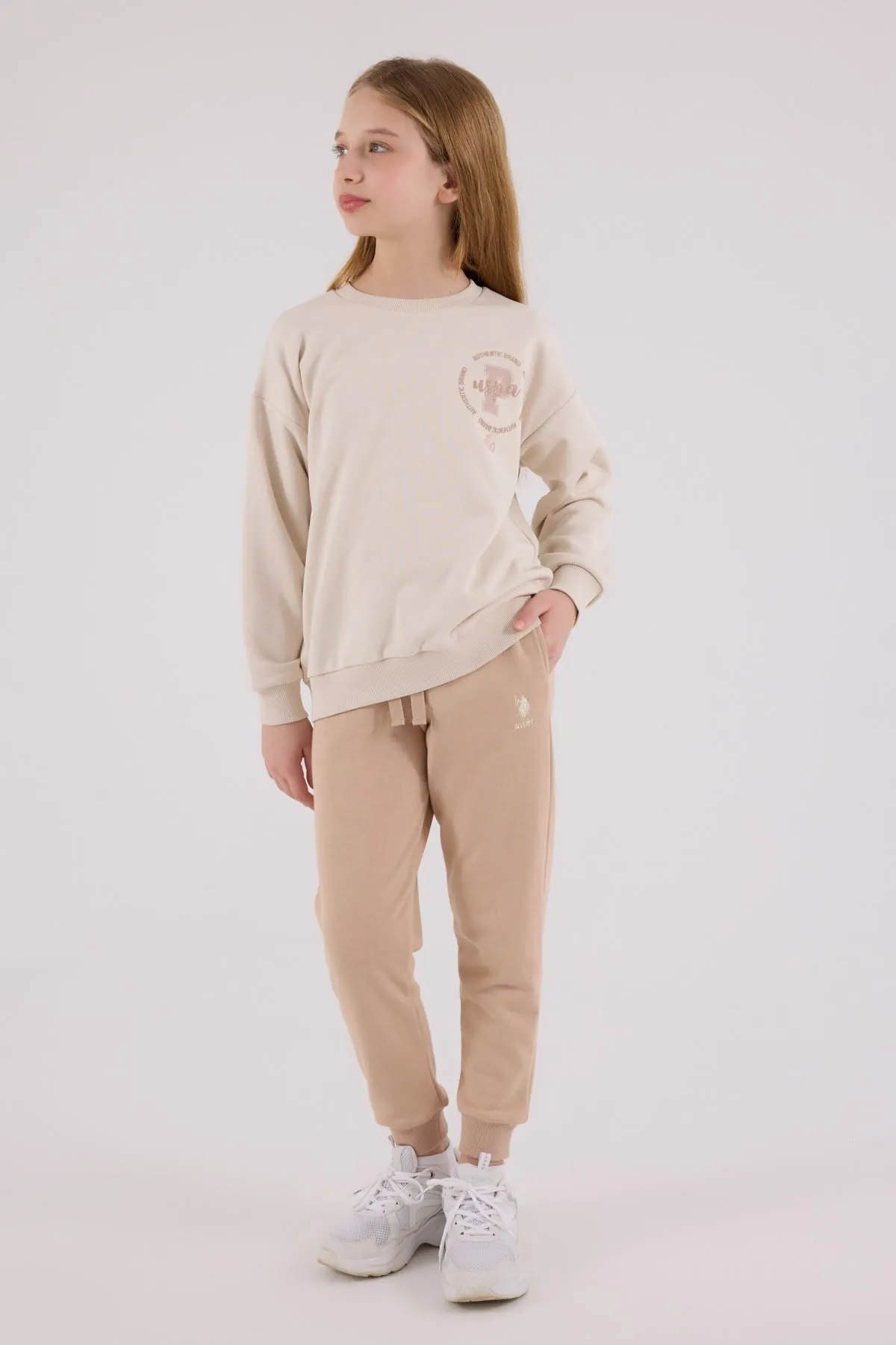 4-15 Yaş Lisanslı Us Polo Assn Kız Çocuk Takım-Latte