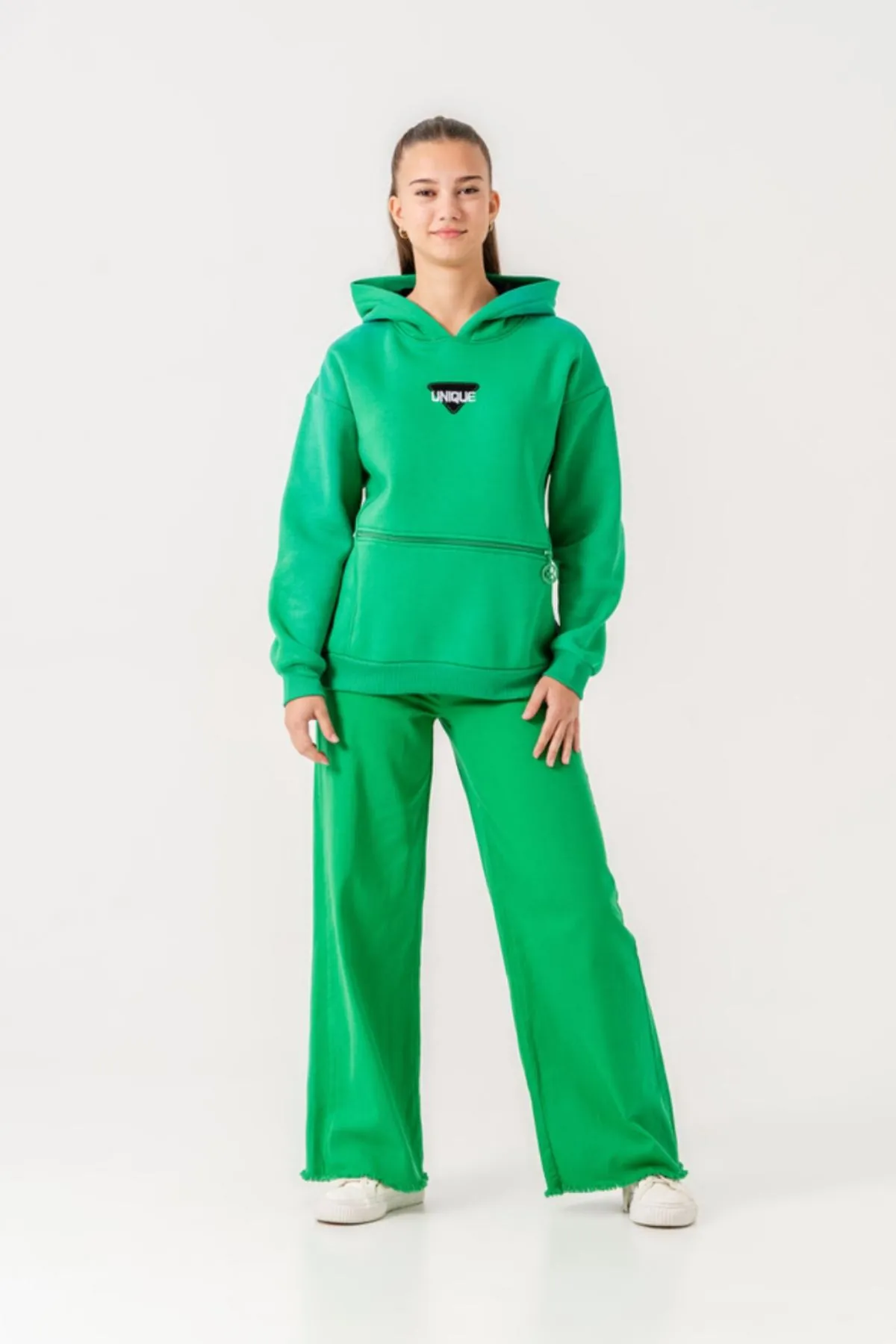 9-15 Yaş Unıque Cool Kız Çocuk Sweatshırt -Yeşil