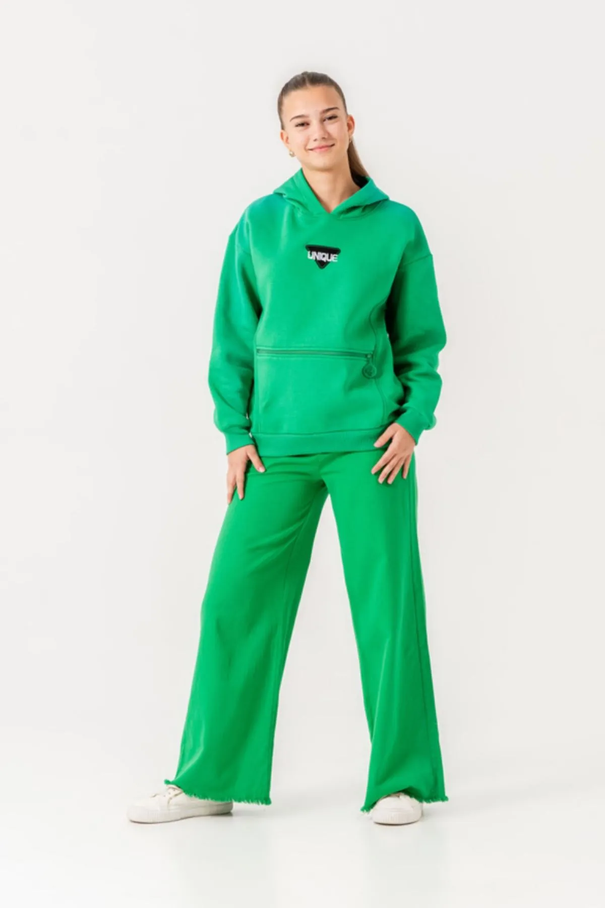 9-15 Yaş Unıque Cool Kız Çocuk Sweatshırt -Yeşil