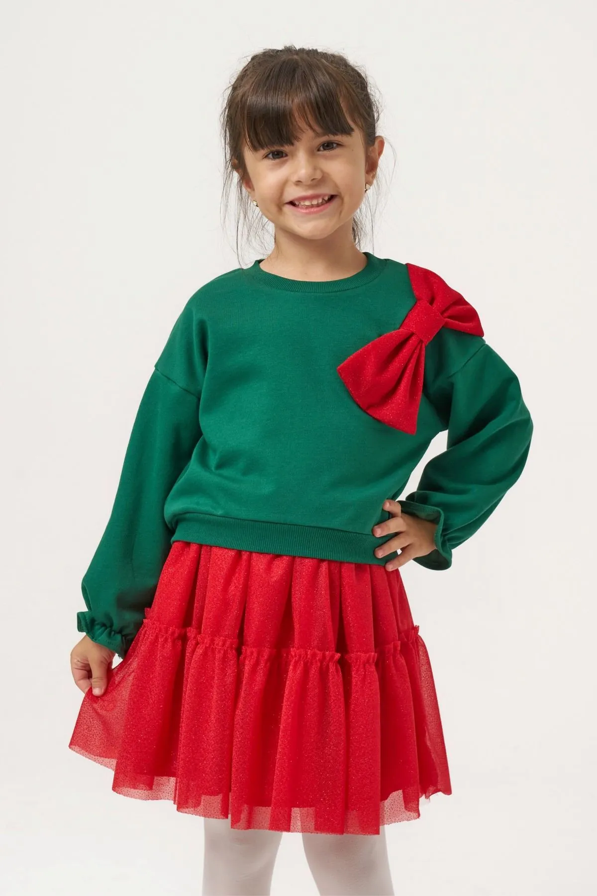 4-7 Yaş Deer Magic Kız Çocuk Elbise-Yeşil