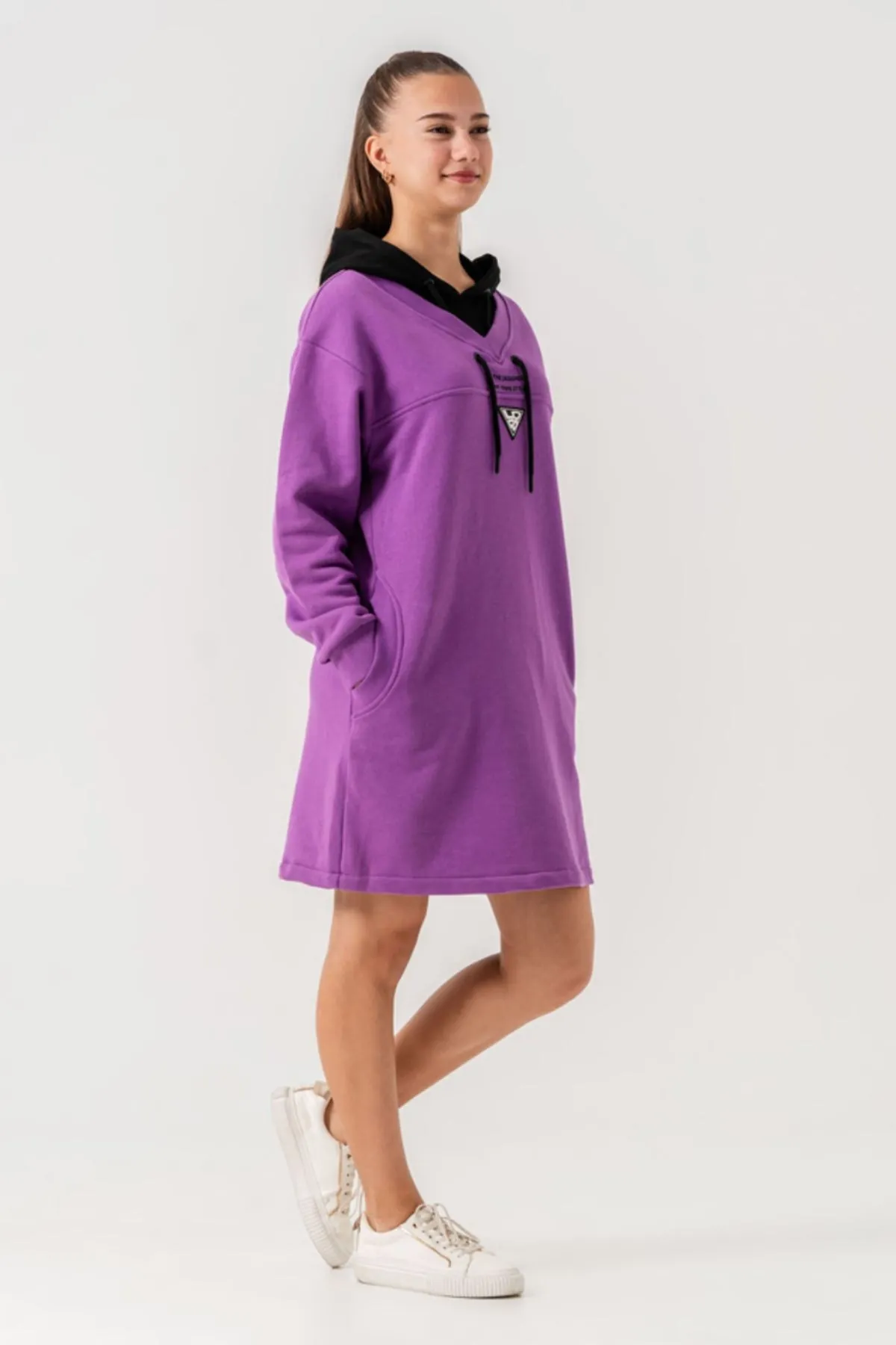 8-15 Yaş Designer Style Kız Çocuk Elbise -Mor
