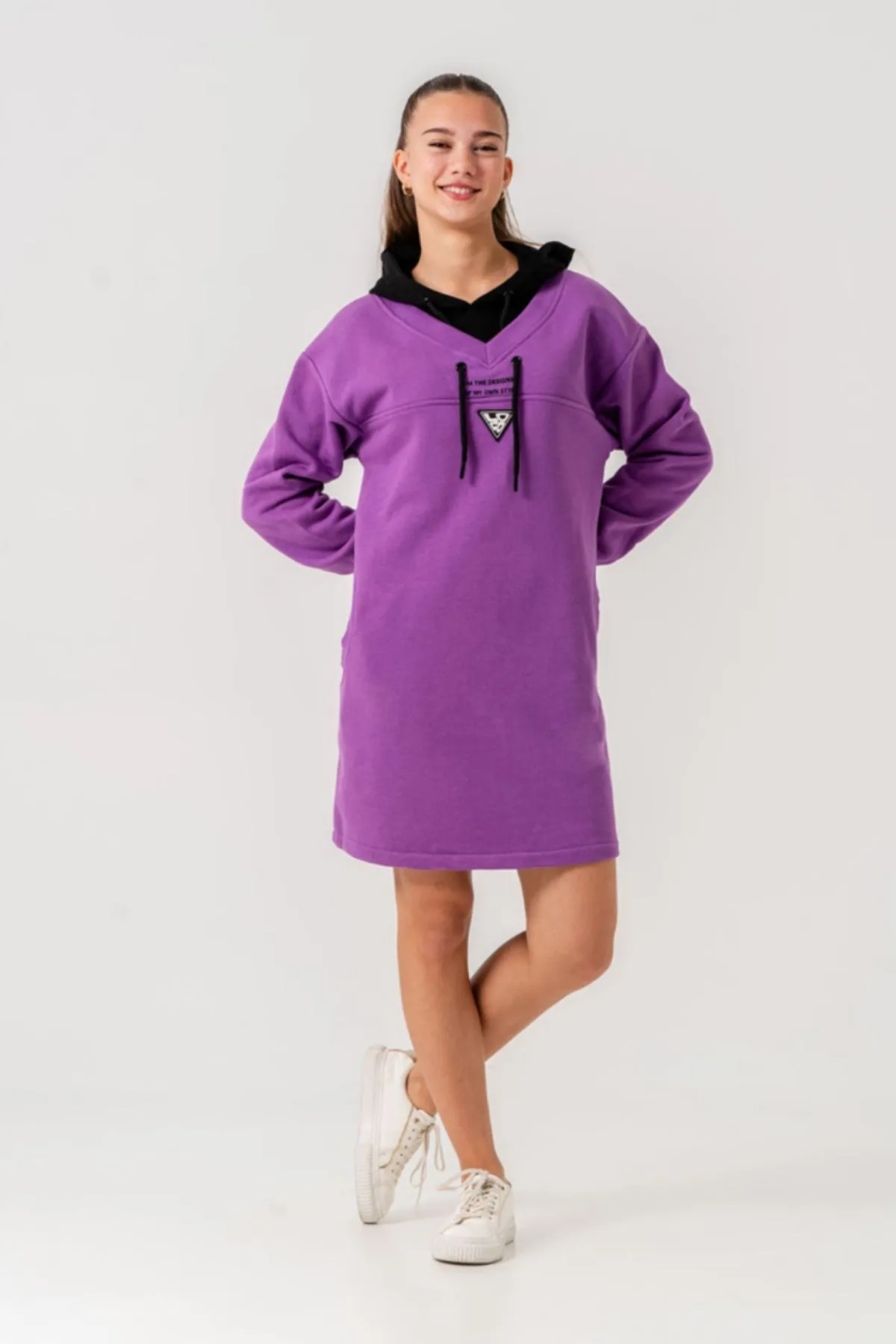 8-15 Yaş Designer Style Kız Çocuk Elbise -Mor