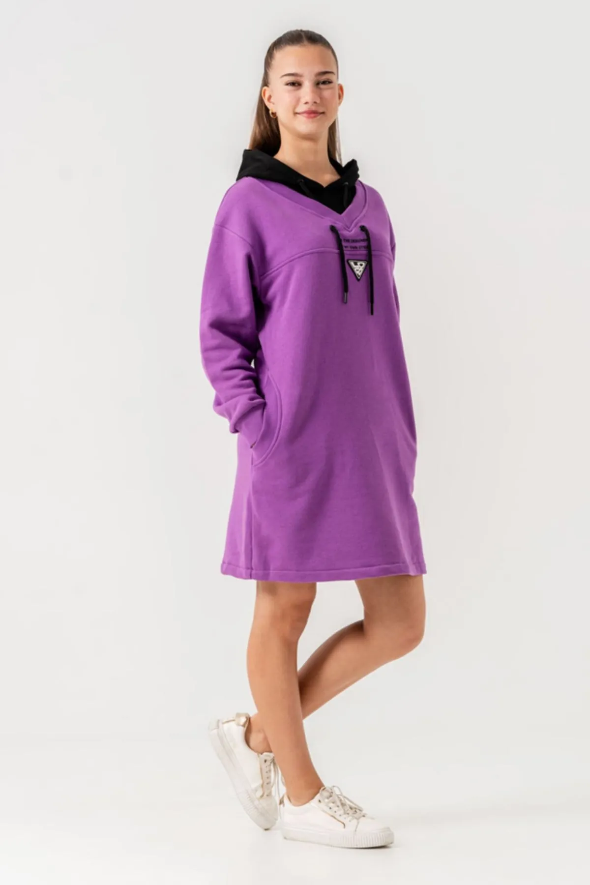 8-15 Yaş Designer Style Kız Çocuk Elbise -Mor