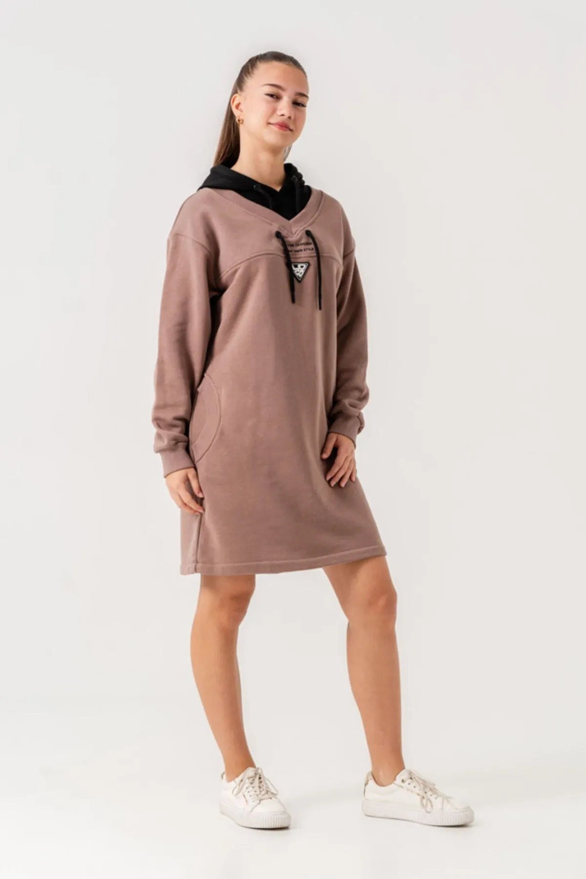 8-15 Yaş Designer Style Kız Çocuk Elbise -Mocha
