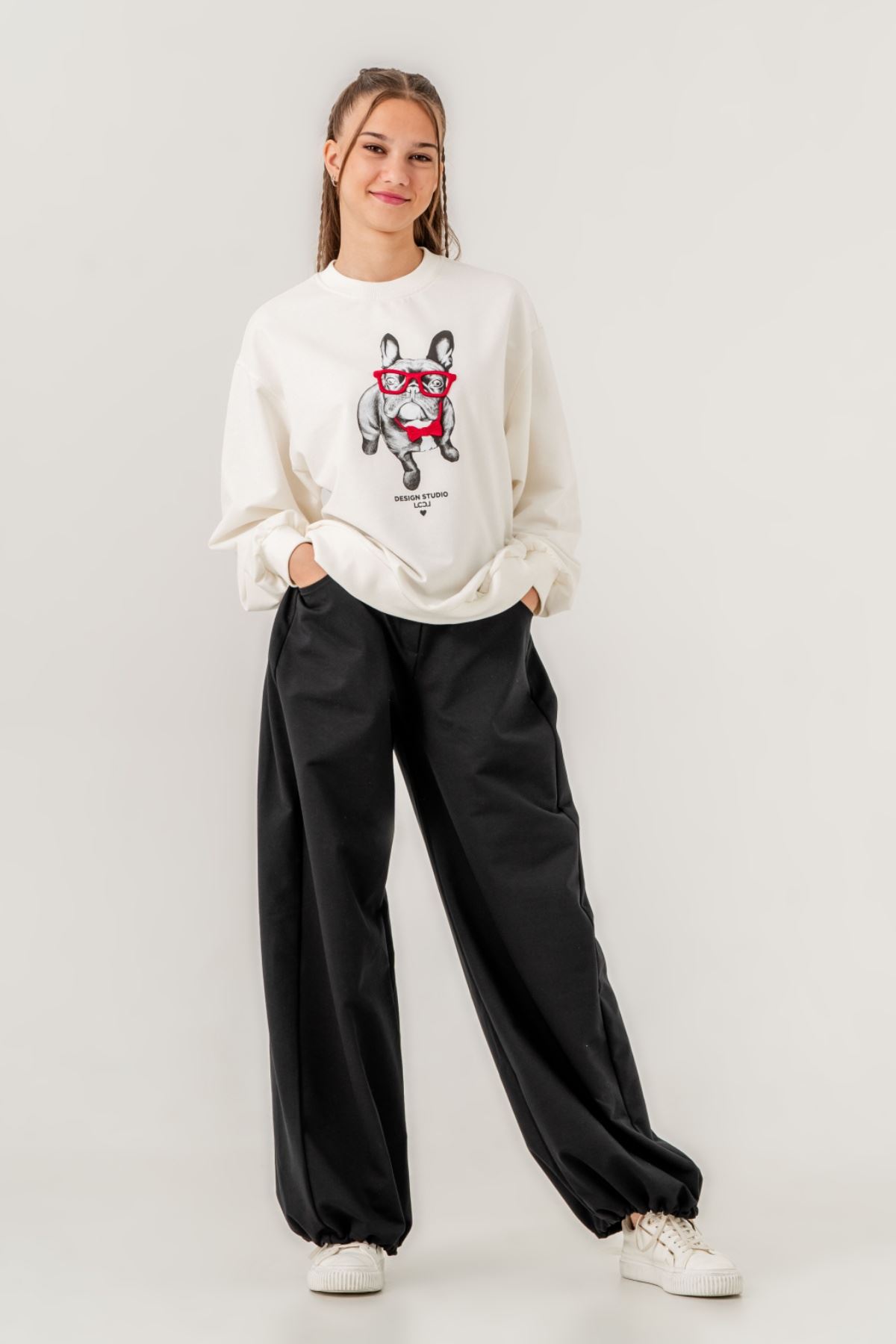 9-15 Yaş Dogs Stüdyo Kız Çocuk Eşofman Takım -Ekru