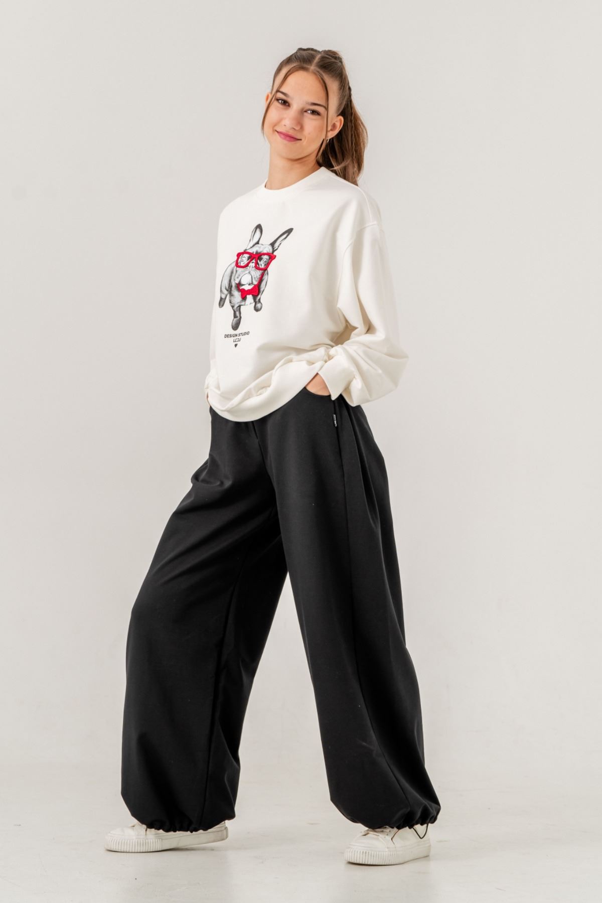 9-15 Yaş Dogs Stüdyo Kız Çocuk Eşofman Takım -Ekru