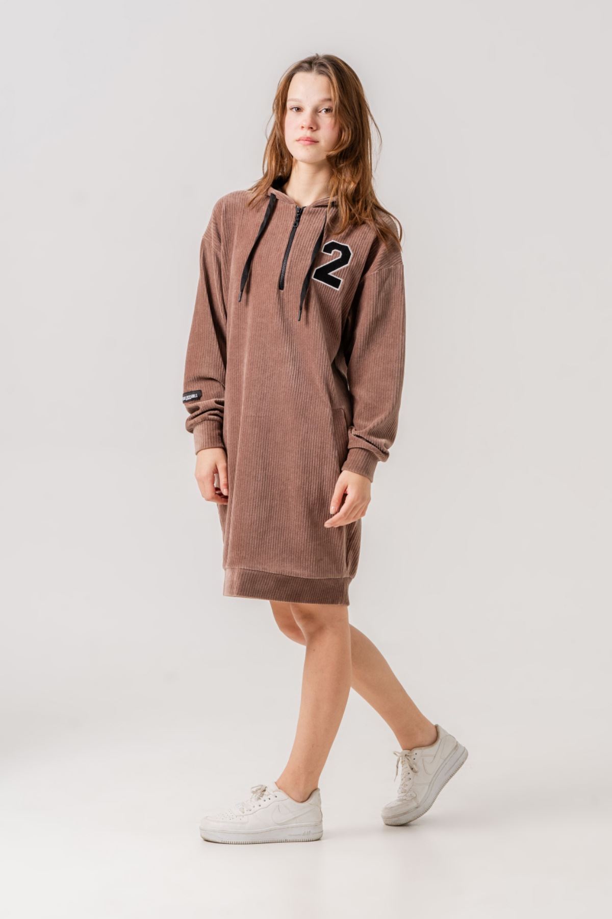 8-15 Yaş Moncelo de Velvet Kız Çocuk Elbise -Mocha