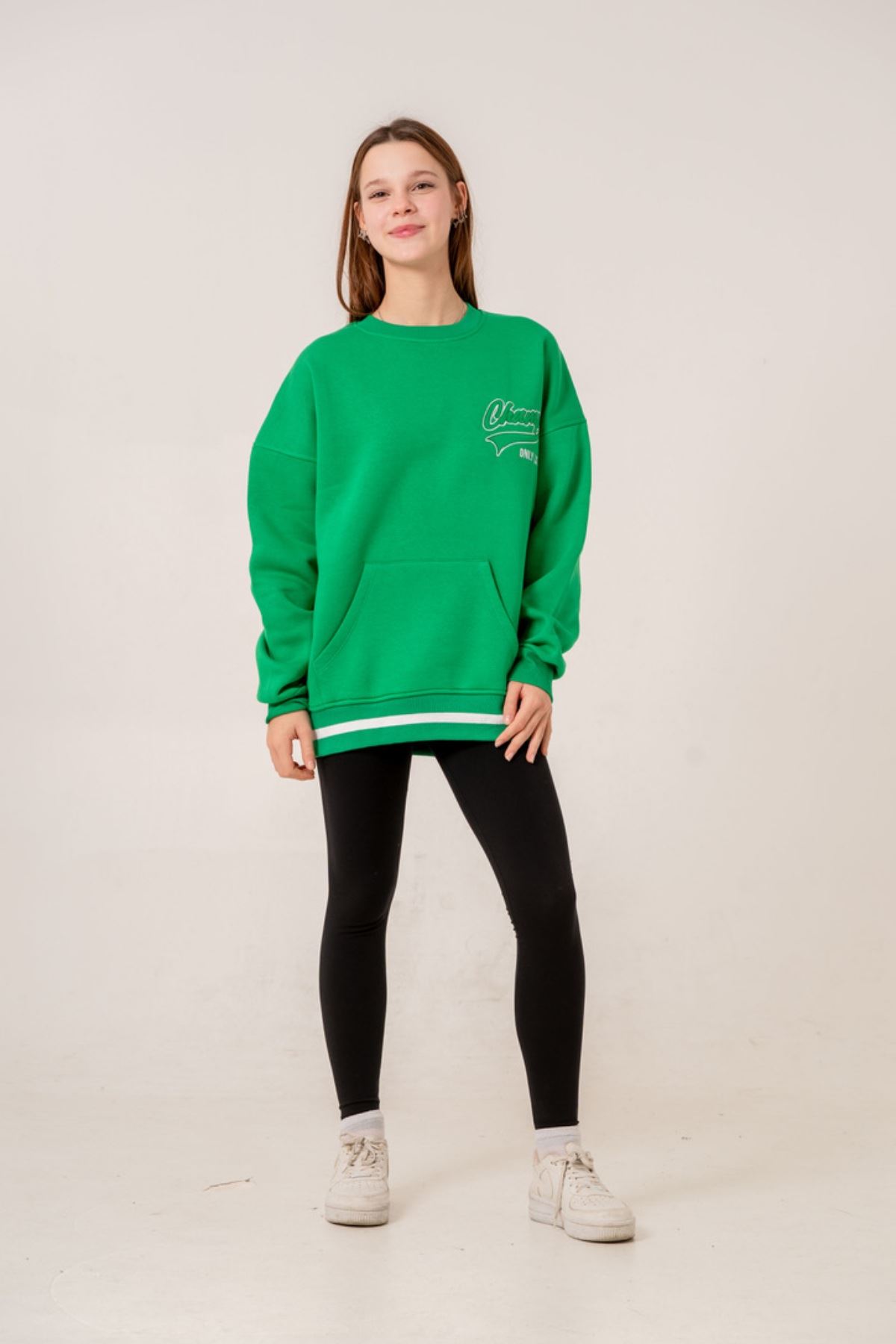 9-15 Yaş Champ Unıque Kız Çocuk Sweat -Yeşil
