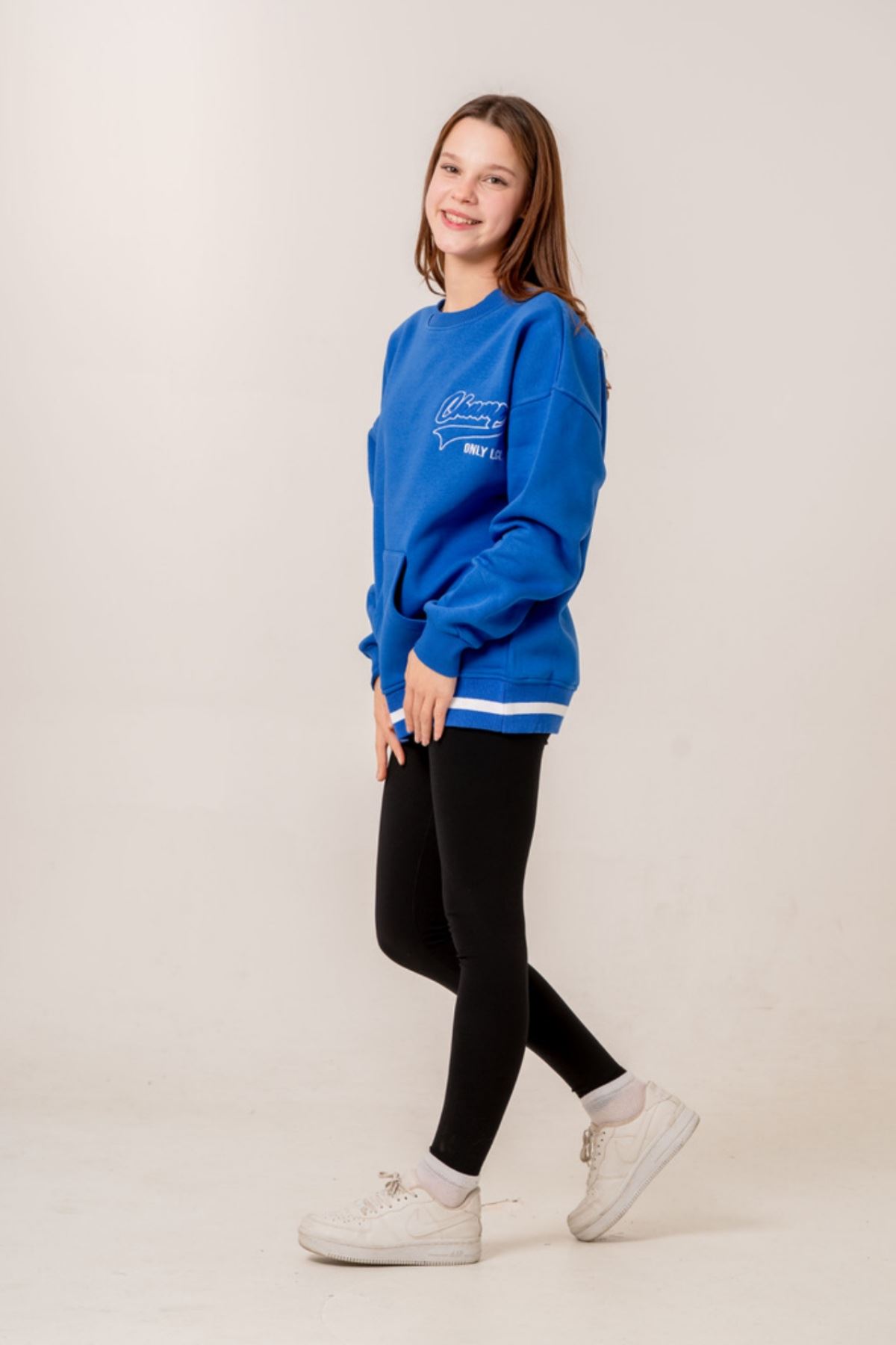 9-15 Yaş Champ Unıque Kız Çocuk Sweat -Saks Mavisi