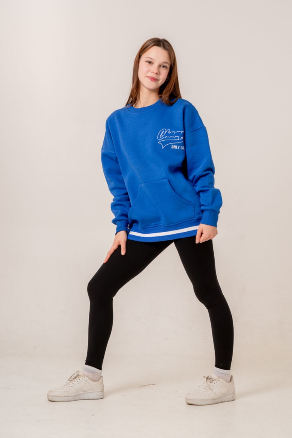 9-15 Yaş Champ Unıque Kız Çocuk Sweat -Saks Mavisi