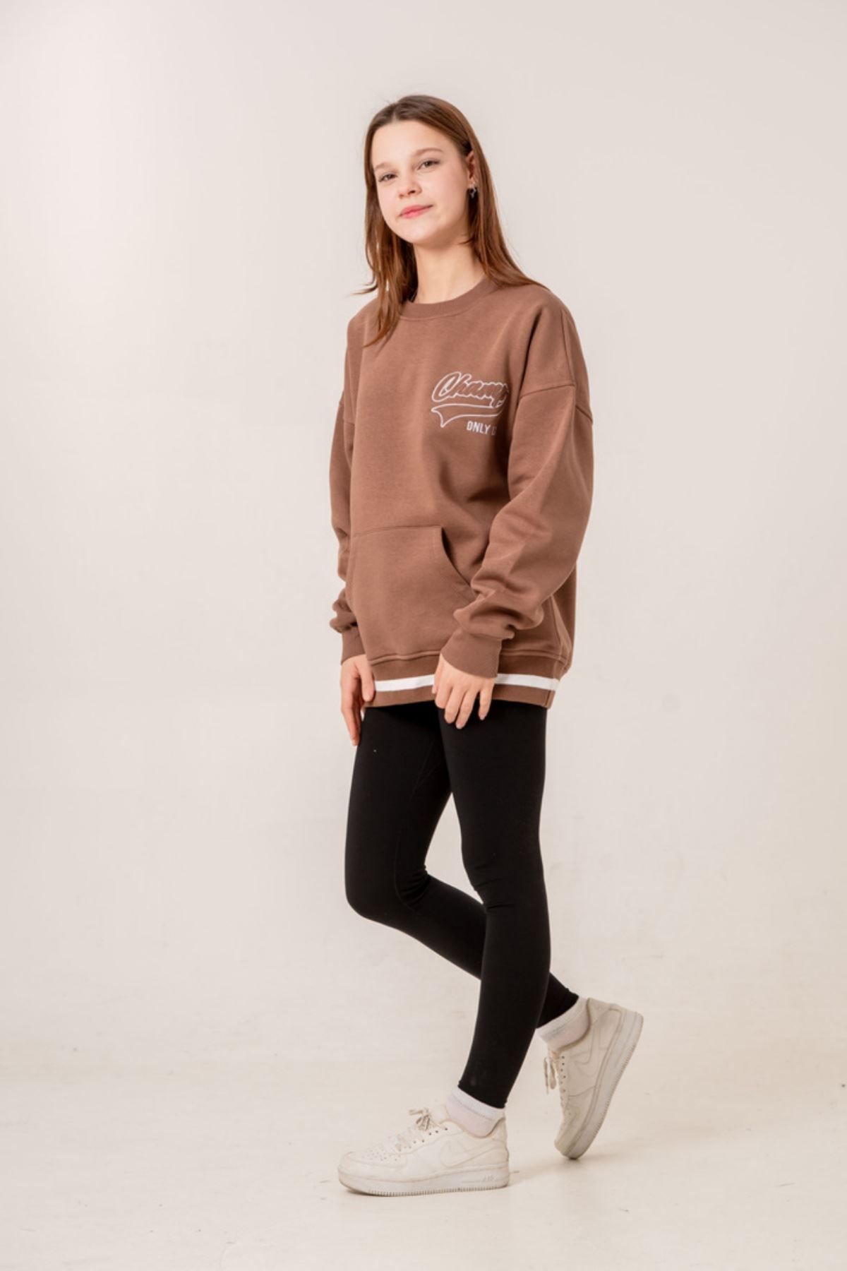 9-15 Yaş Champ Unıque Kız Çocuk Sweat -Modern Latte