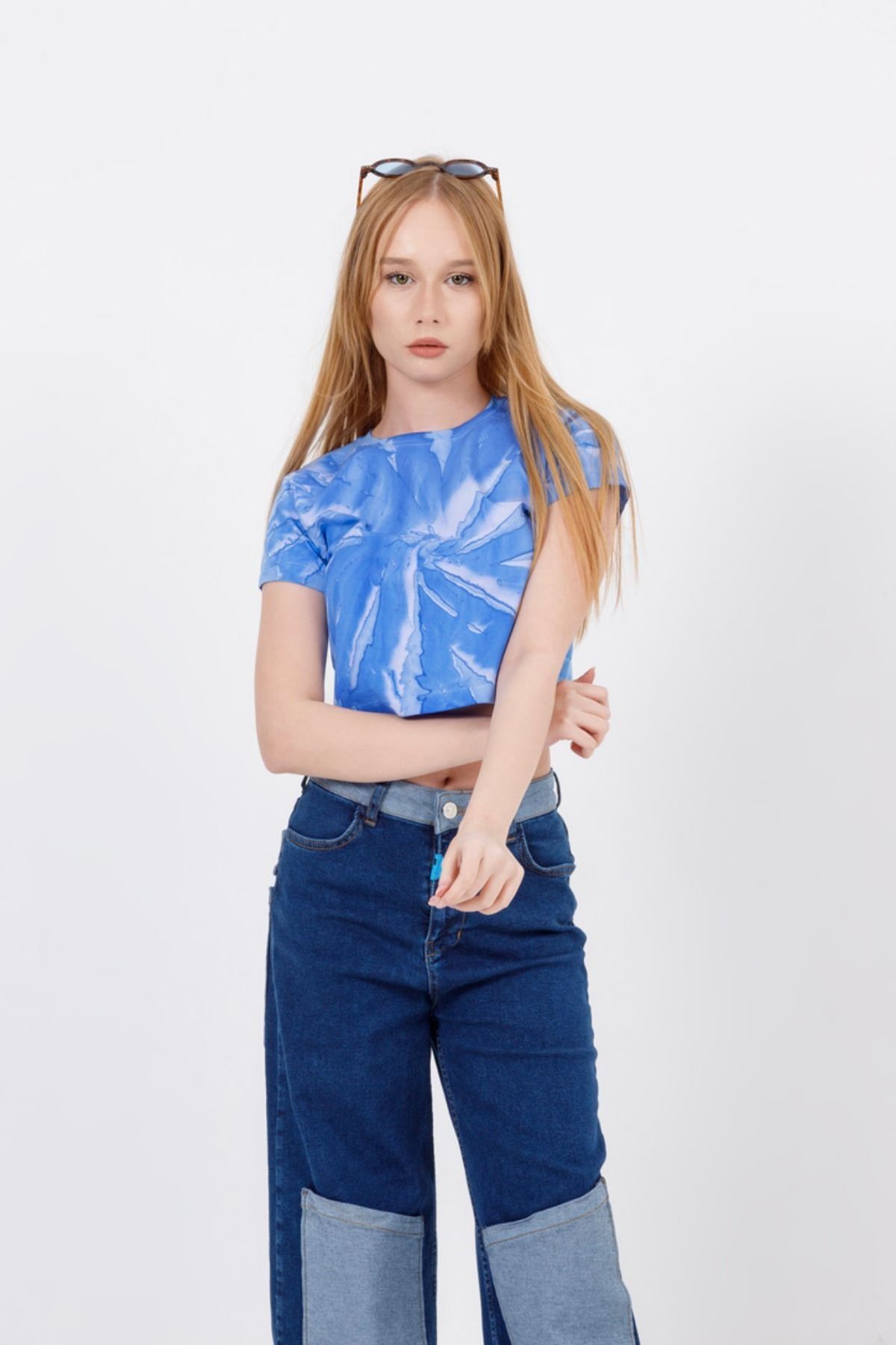 7-15 Yaş Parislora Kız Çocuk Pantolon -Mavi