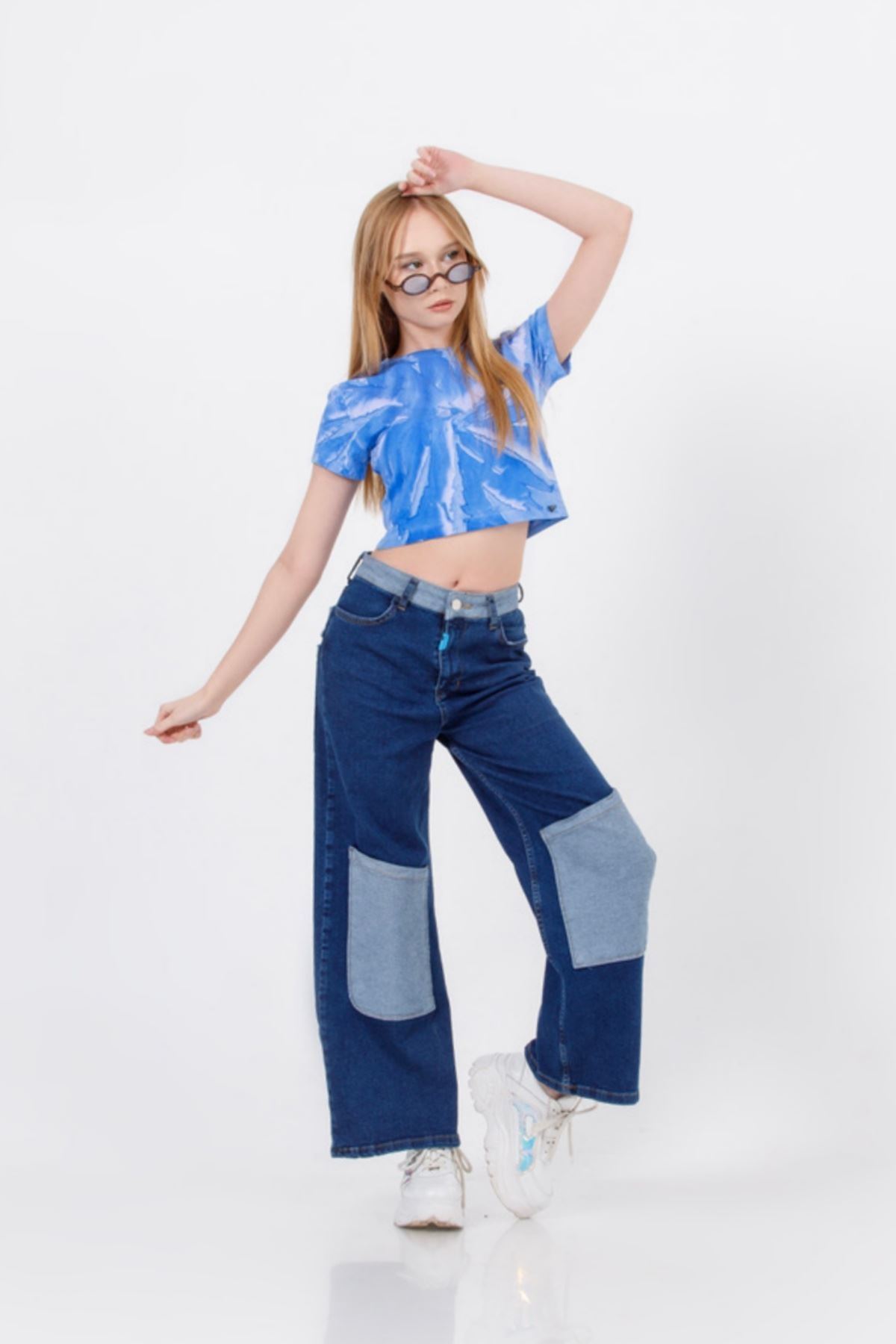 7-15 Yaş Parislora Kız Çocuk Pantolon -Mavi