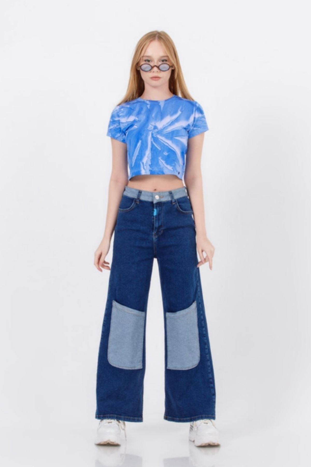 7-15 Yaş Parislora Kız Çocuk Pantolon -Mavi