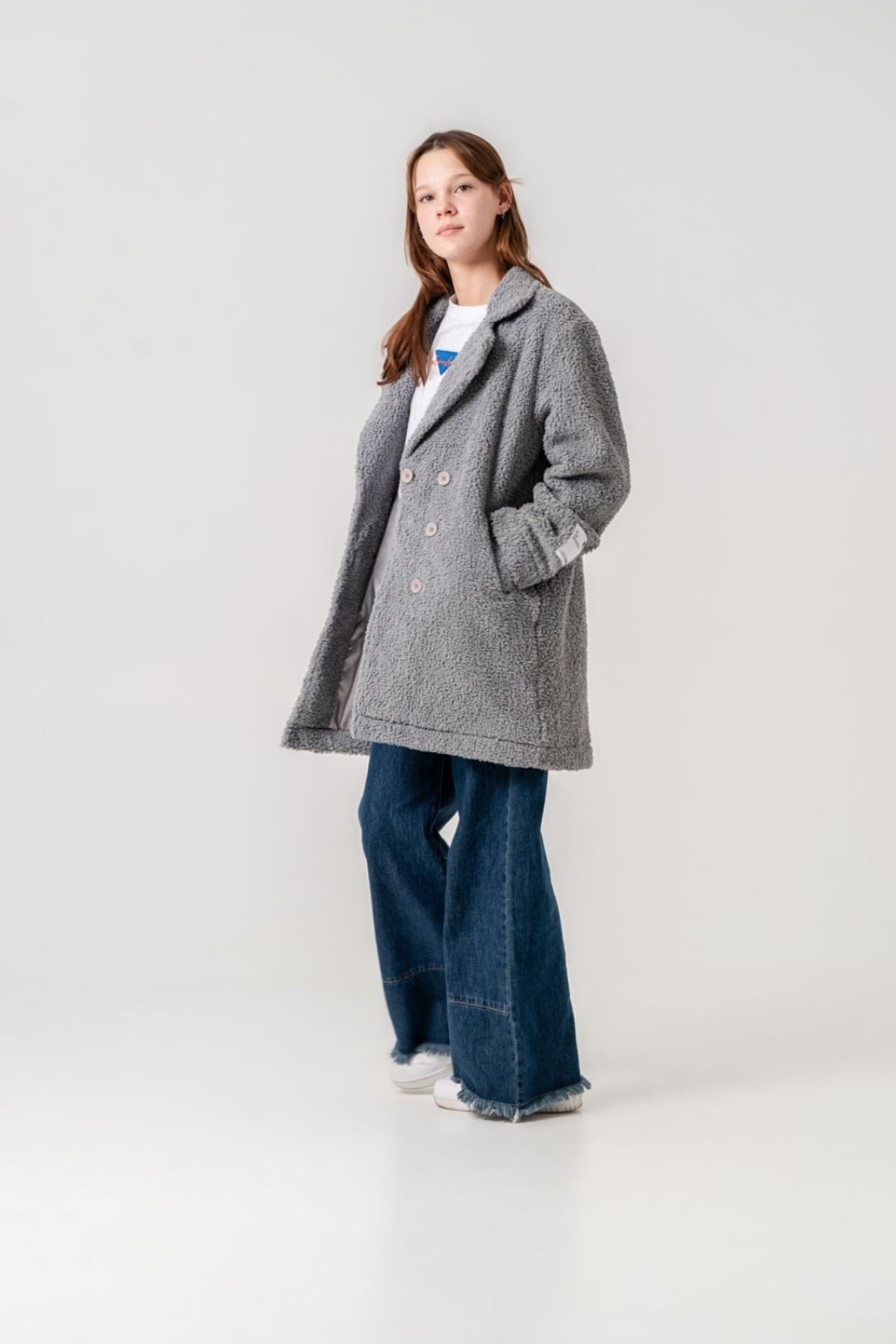 8-15 Yaş Lovobery Monaco Kız Çocuk Kaban -Uzay Grisi