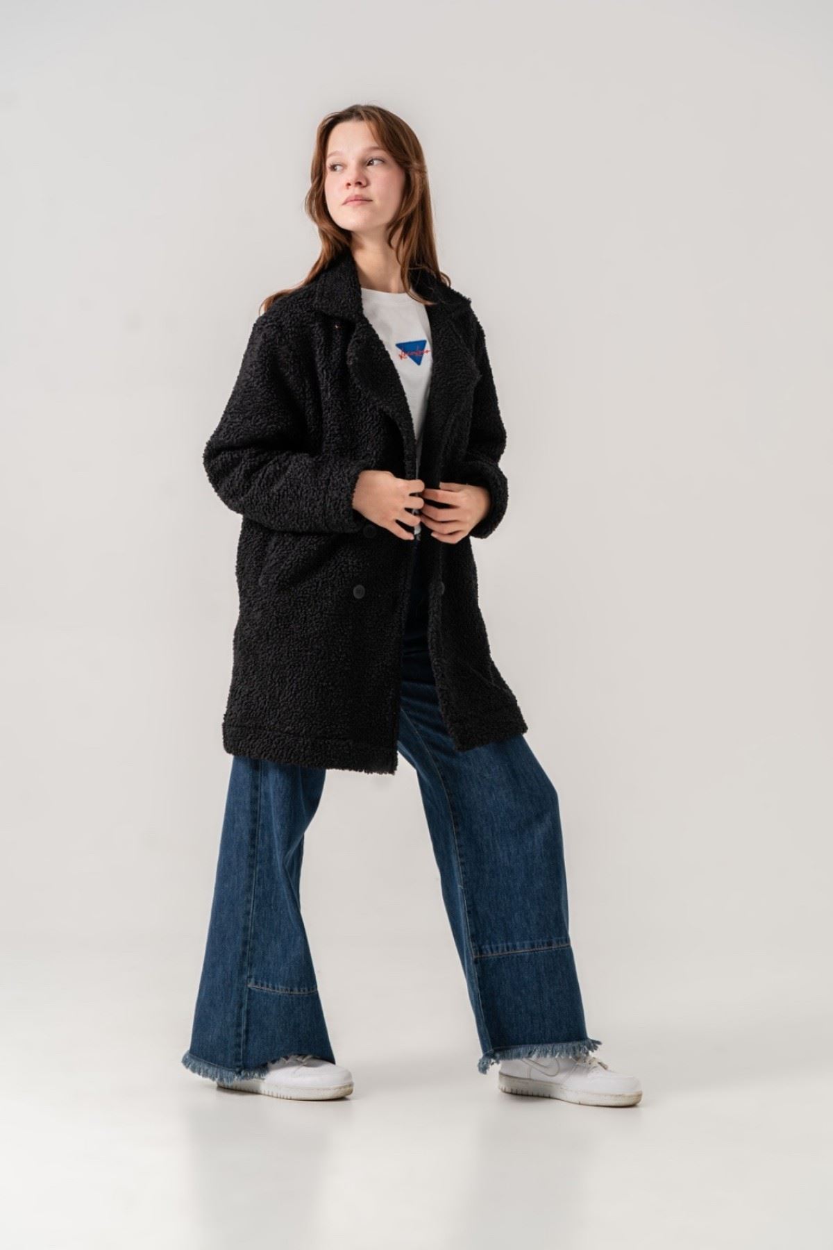 8-15 Yaş Lovobery Monaco Kız Çocuk Kaban -Siyah