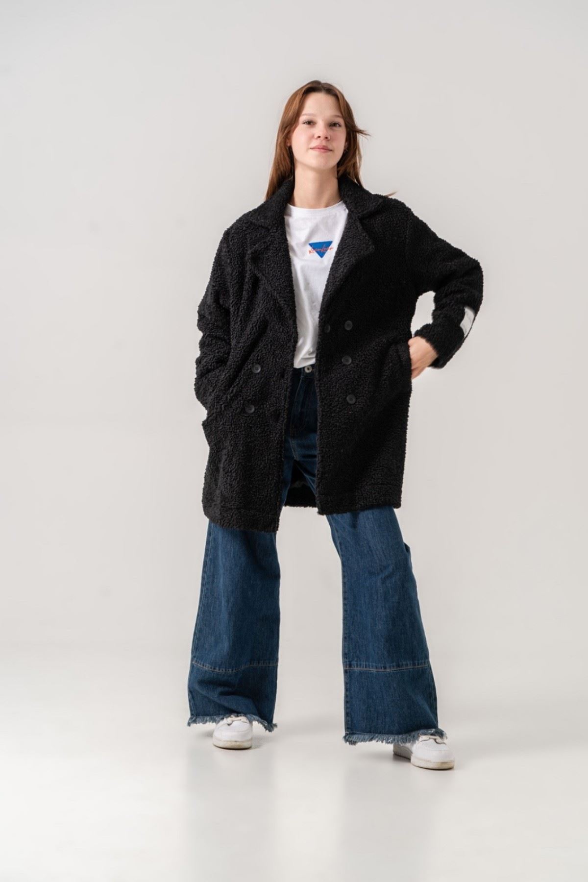 8-15 Yaş Lovobery Monaco Kız Çocuk Kaban -Siyah