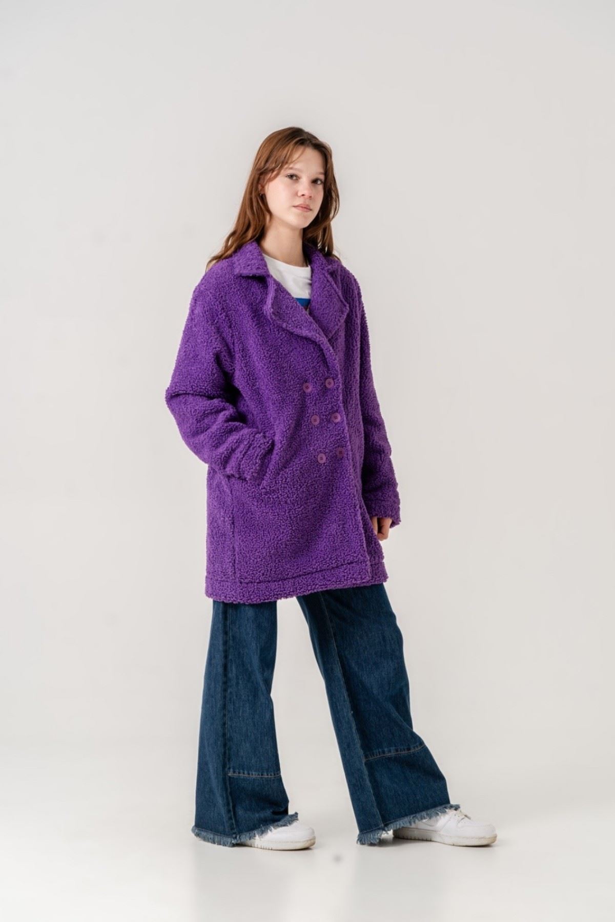 8-15 Yaş Lovobery Monaco Kız Çocuk Kaban -Mor-