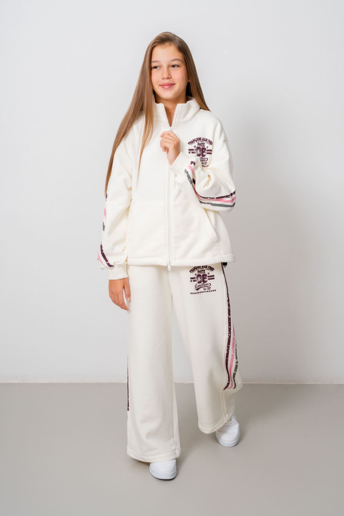 9-15 Yaş Design Limitless Line Kız Çocuk Takım-Ekru