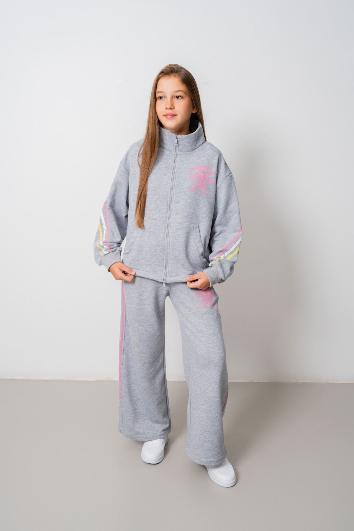 9-15 Yaş Design Limitless Line Kız Çocuk Takım-Gri