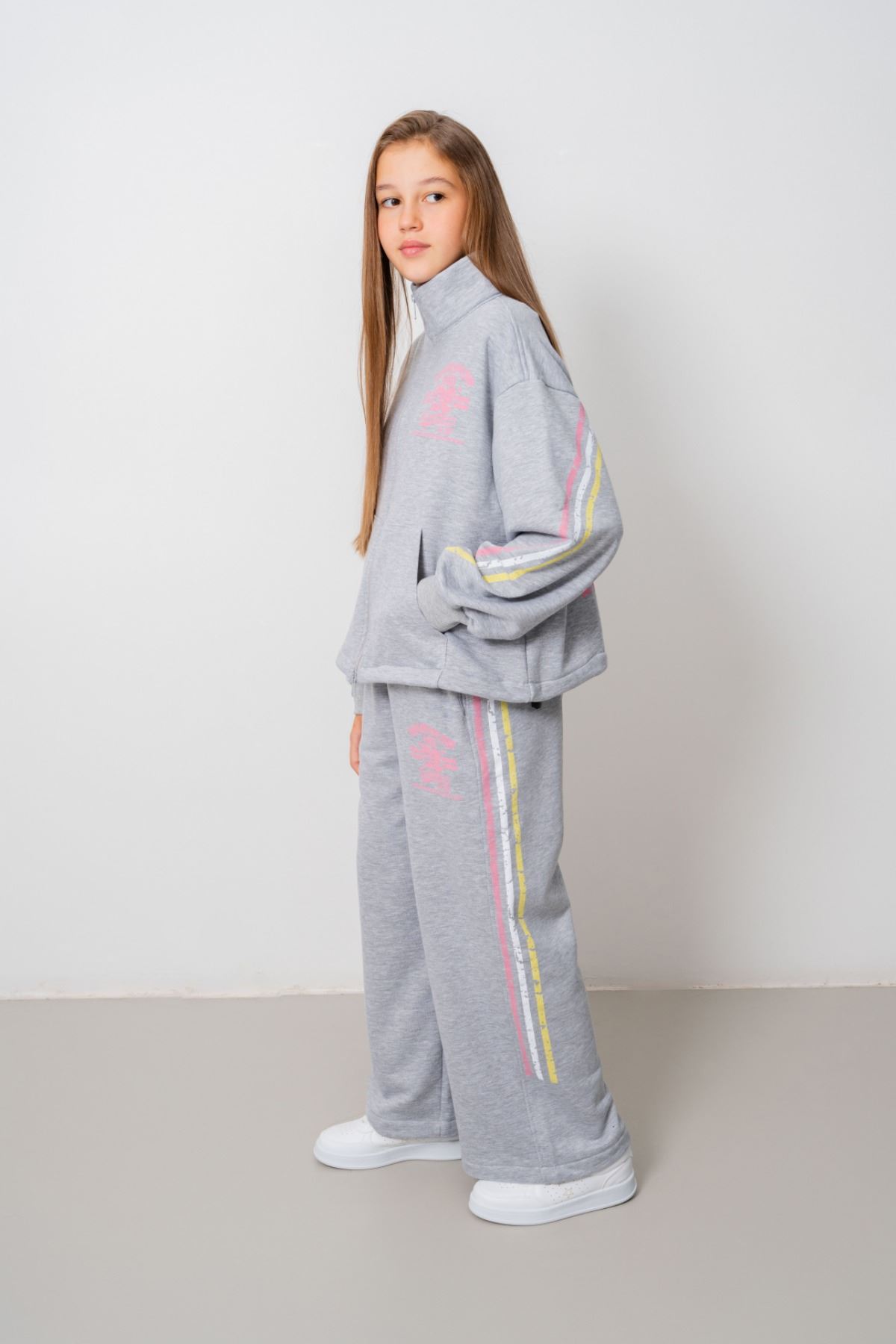 9-15 Yaş Design Limitless Line Kız Çocuk Takım-Gri