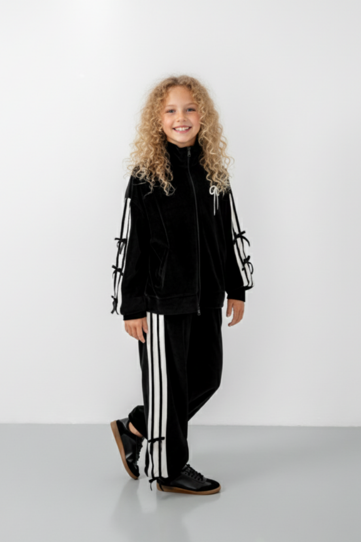 9-15 Yaş Moderno Ribbon Velvet Kız Çocuk Takım-Siyah