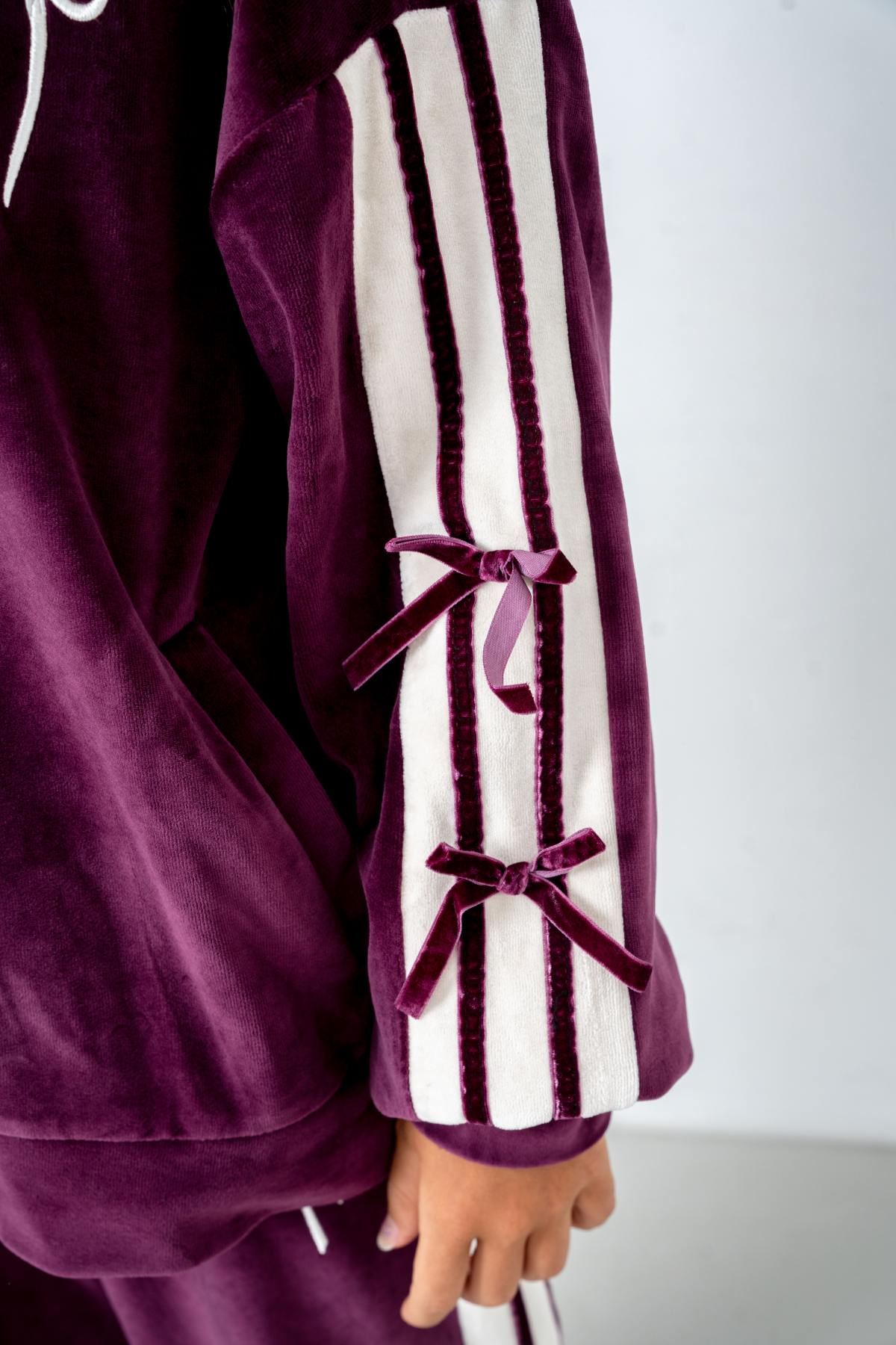 9-15 Yaş Moderno Ribbon Velvet Kız Çocuk Takım-Bordo