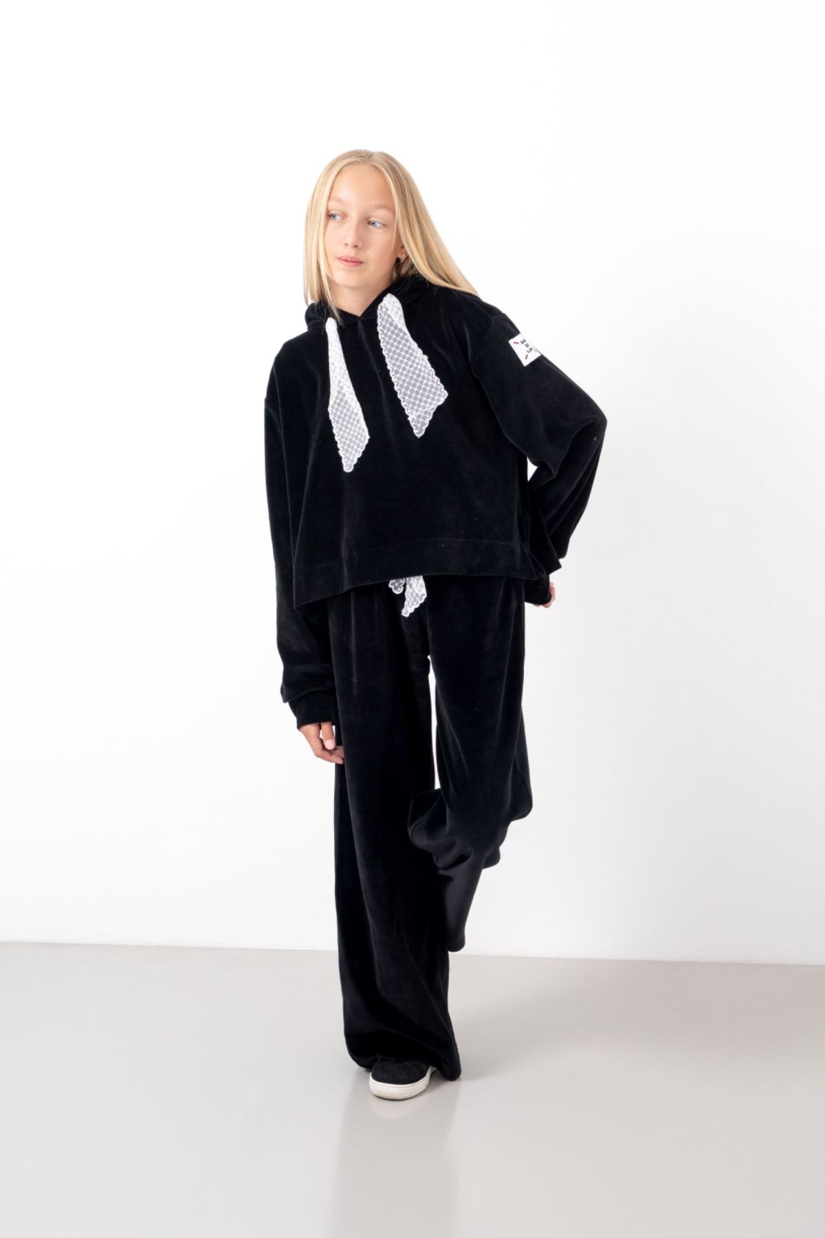 9-15 Yaş Milano Mussness Velvet Kız Çocuk Takım-Siyah