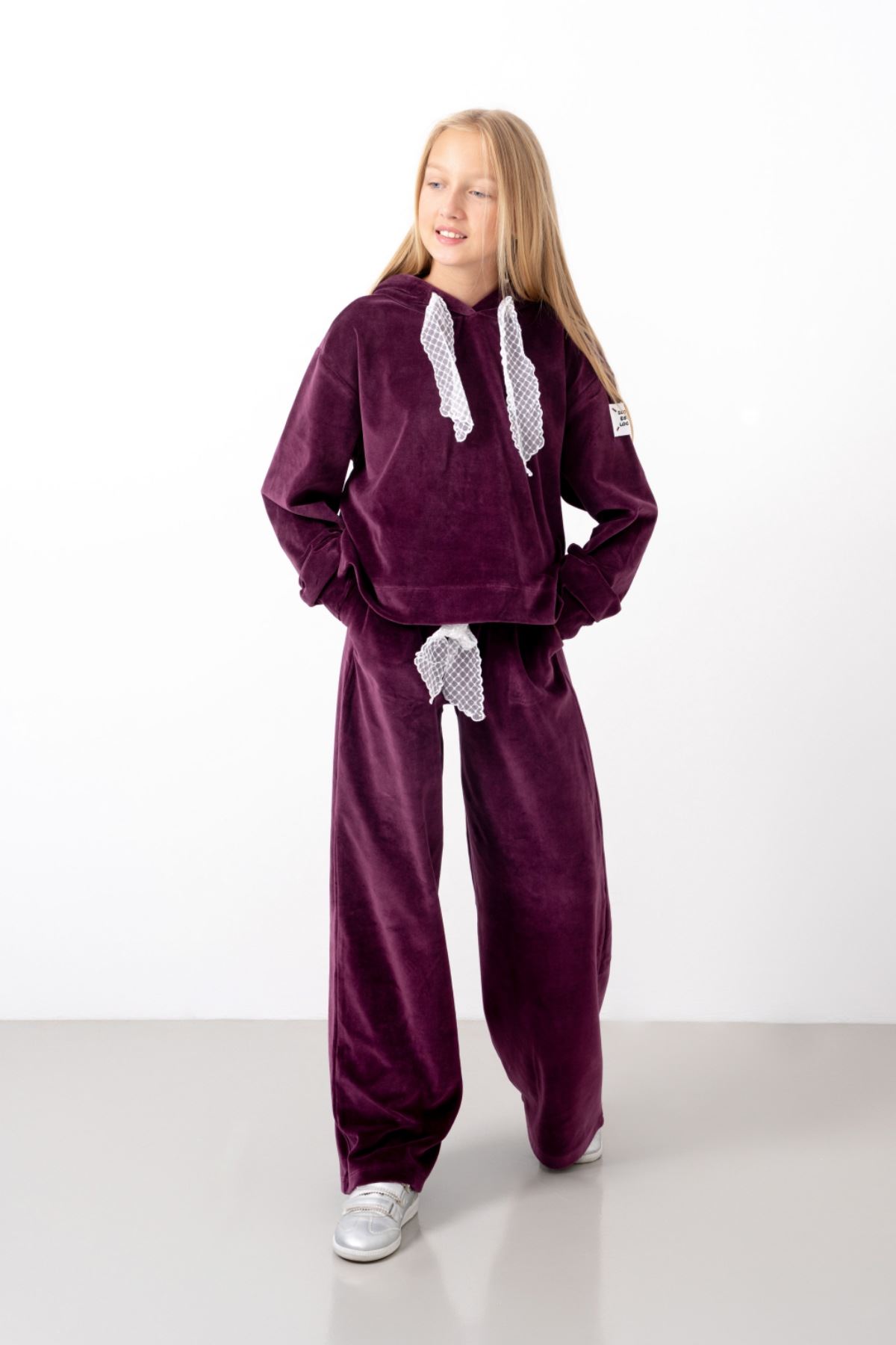 9-15 Yaş Milano Mussness Velvet Kız Çocuk Takım-Vişne