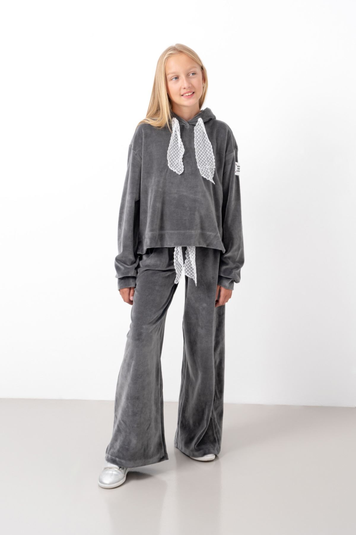 9-15 Yaş Milano Mussness Velvet Kız Çocuk Takım-Antrasit