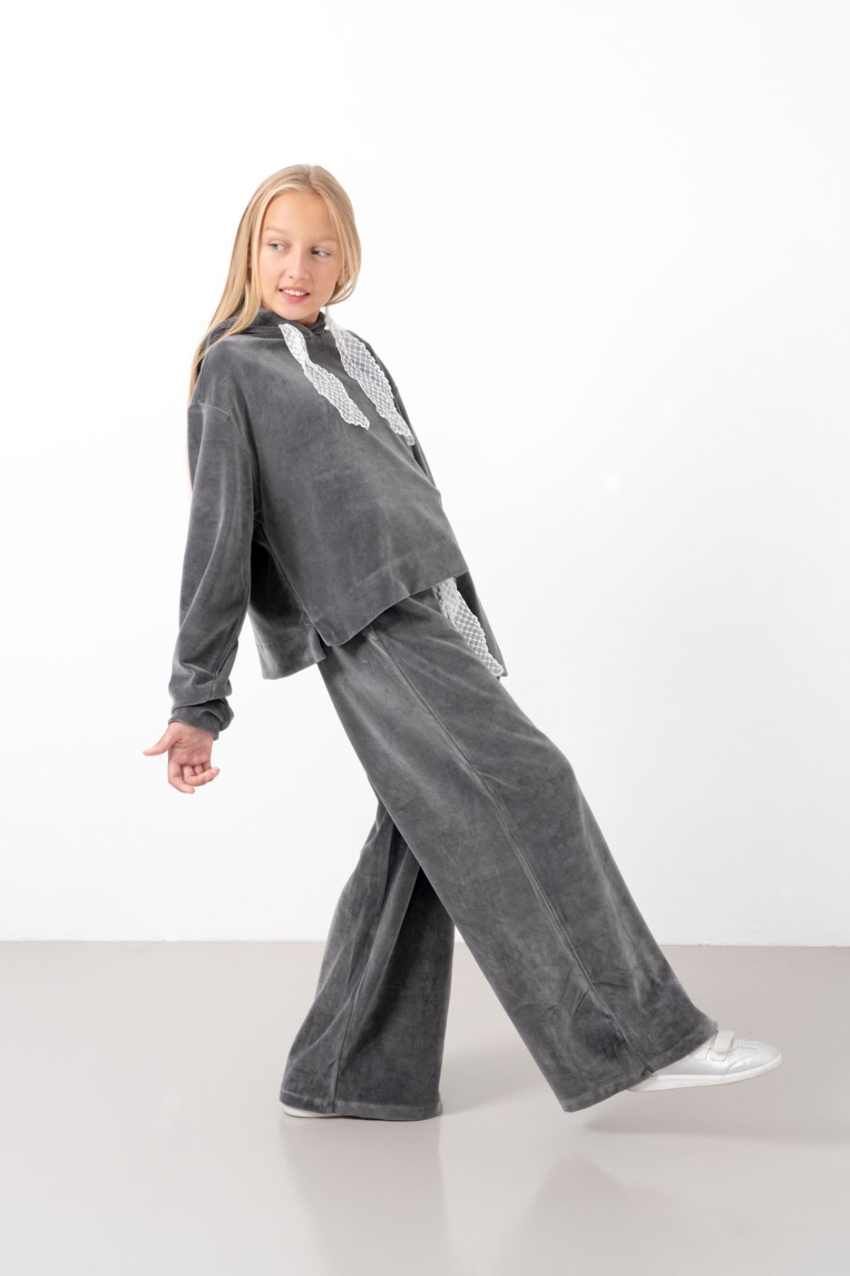 9-15 Yaş Milano Mussness Velvet Kız Çocuk Takım-Antrasit