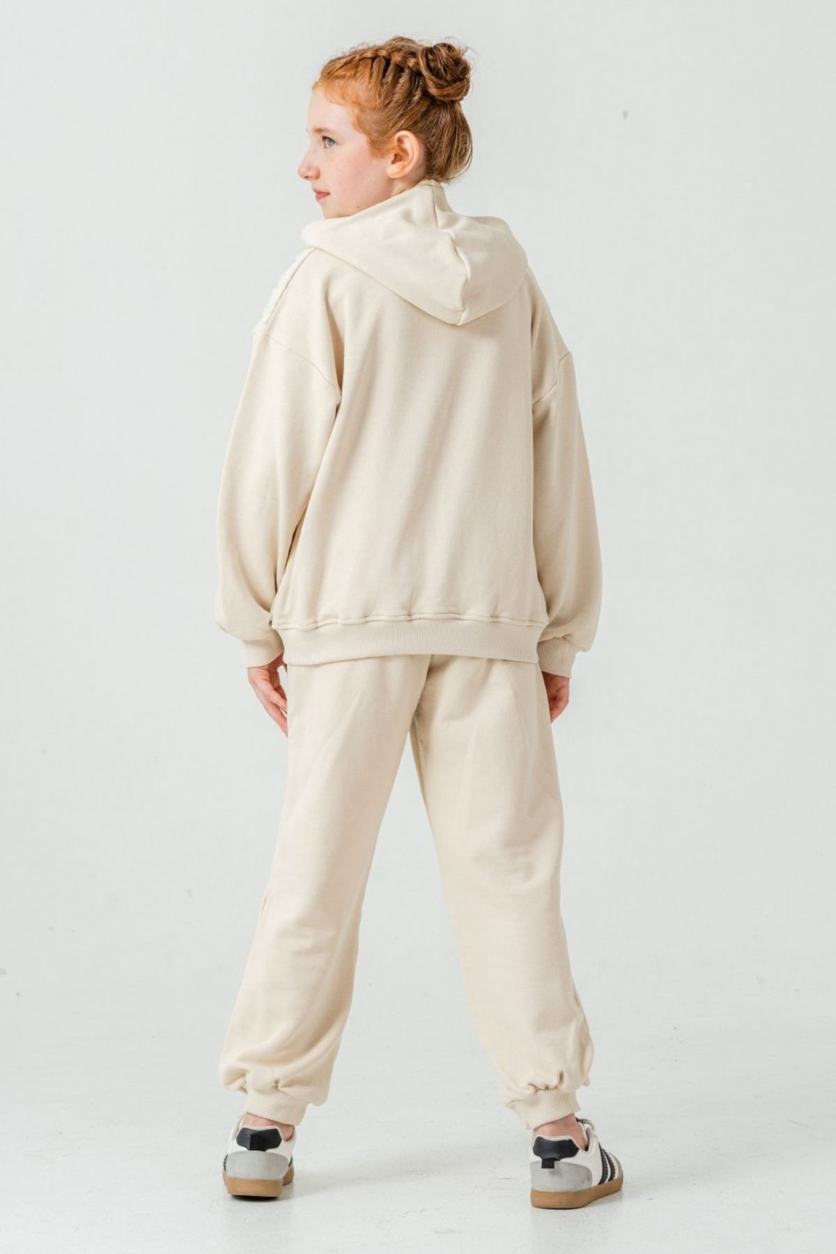 8-12 Yaş Shadow Flora Kız Çocuk Takım-Ekru