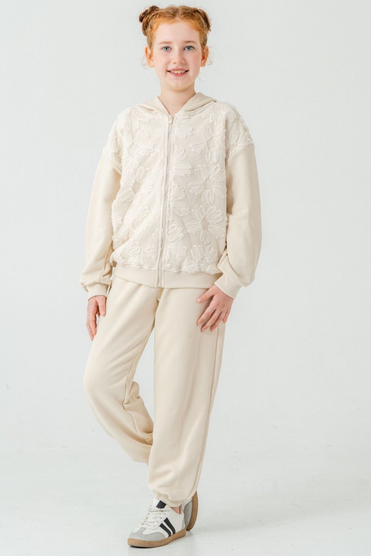 8-12 Yaş Shadow Flora Kız Çocuk Takım-Ekru