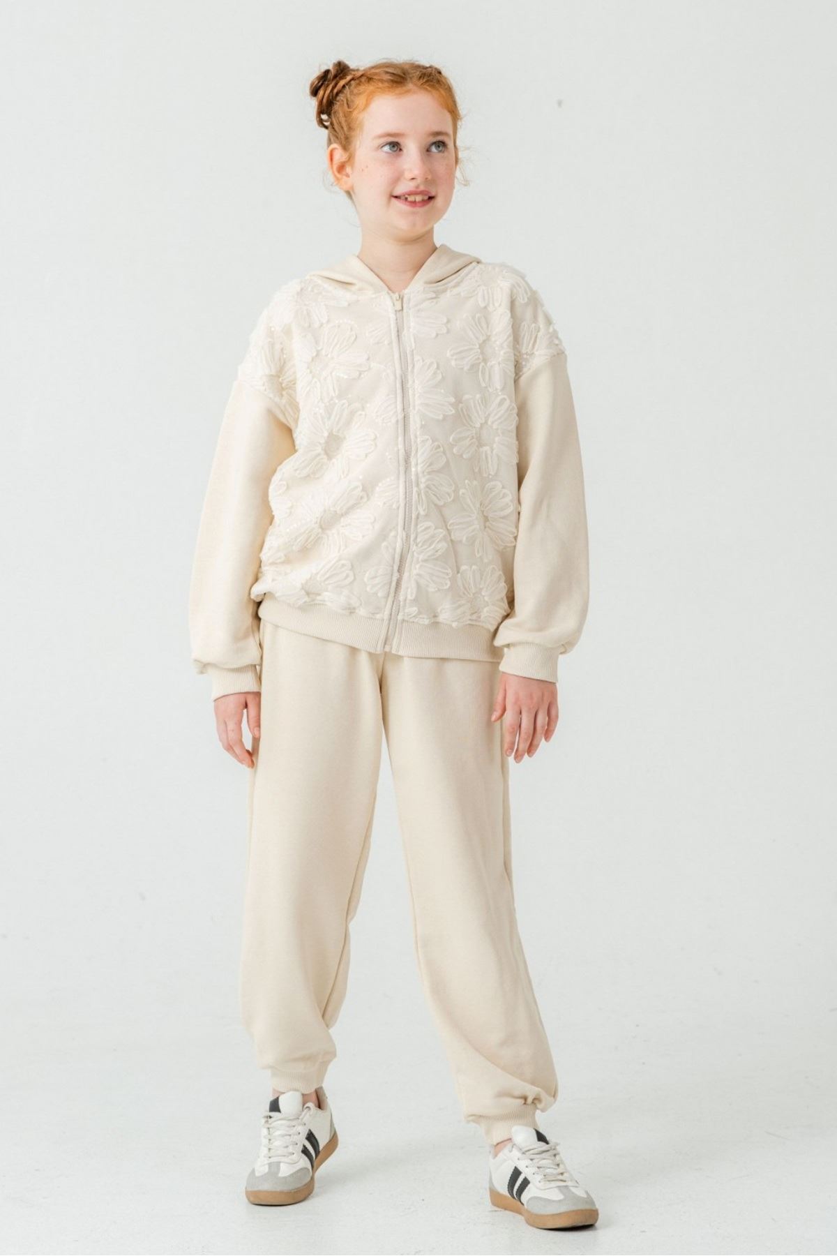 8-12 Yaş Shadow Flora Kız Çocuk Takım-Ekru