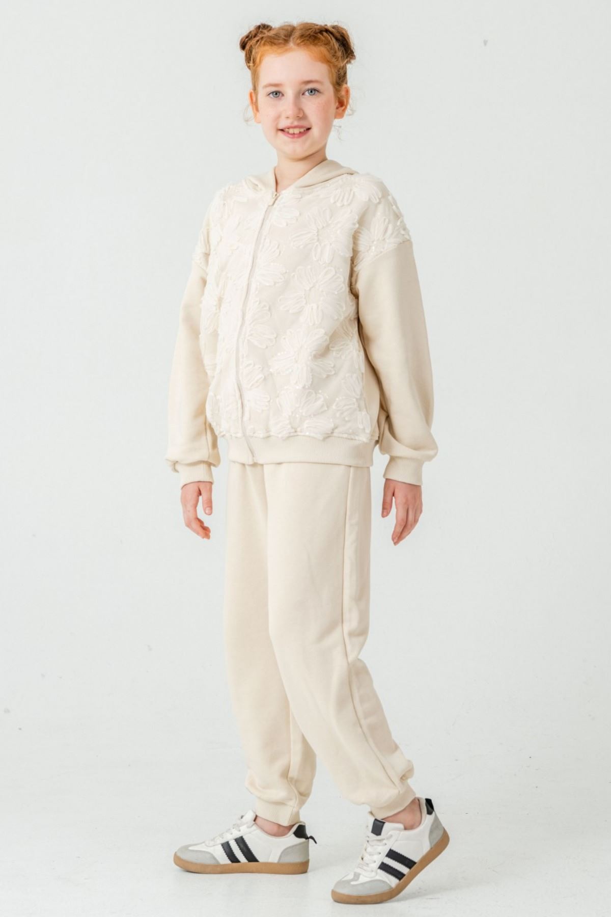 8-12 Yaş Shadow Flora Kız Çocuk Takım-Ekru