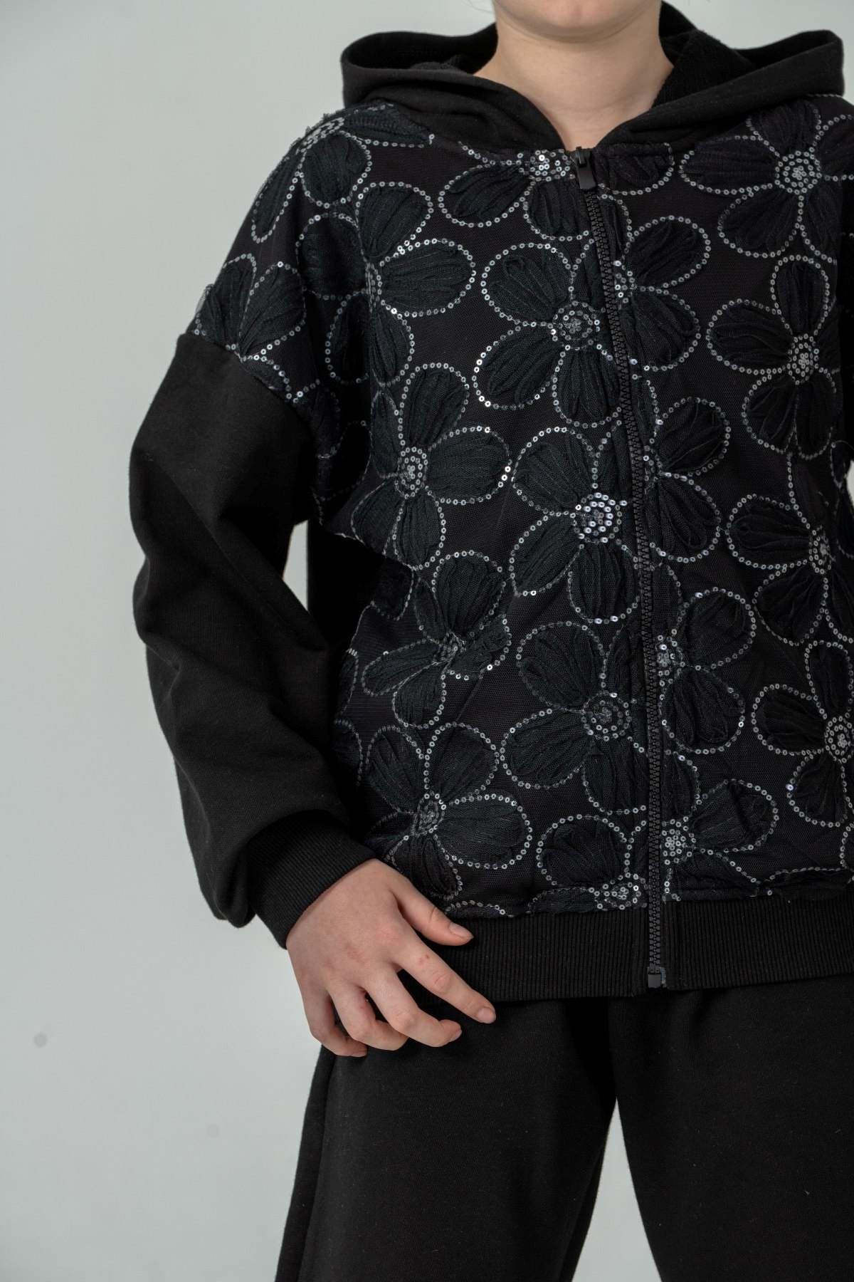 8-12 Yaş Shadow Flora Kız Çocuk Takım-Siyah