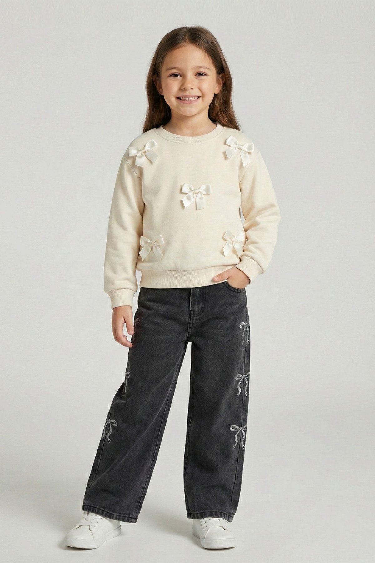 4-9 Yaş New Ribbon Kız Çocuk Pantolon-Antrasit