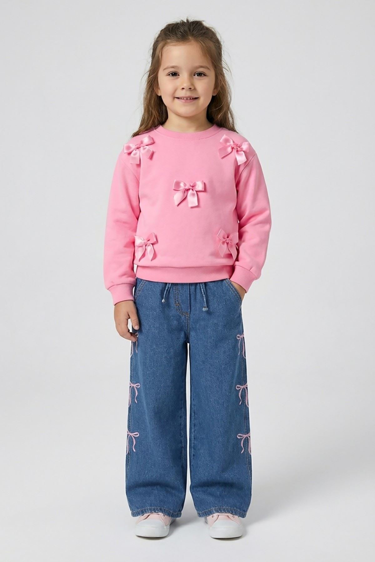 4-9 Yaş New Ribbon Kız Çocuk Pantolon-İndigo