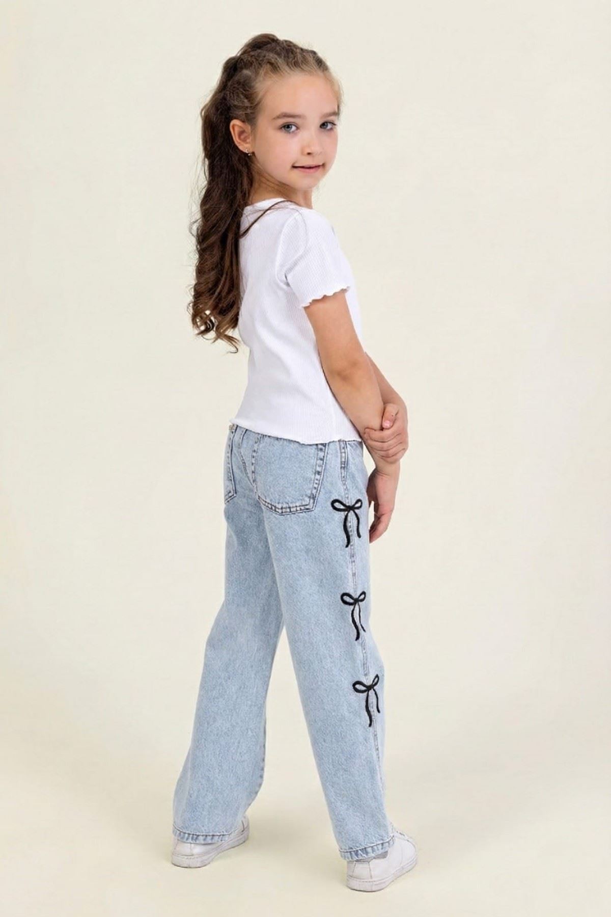 4-9 Yaş New Ribbon Kız Çocuk Pantolon-Mavi