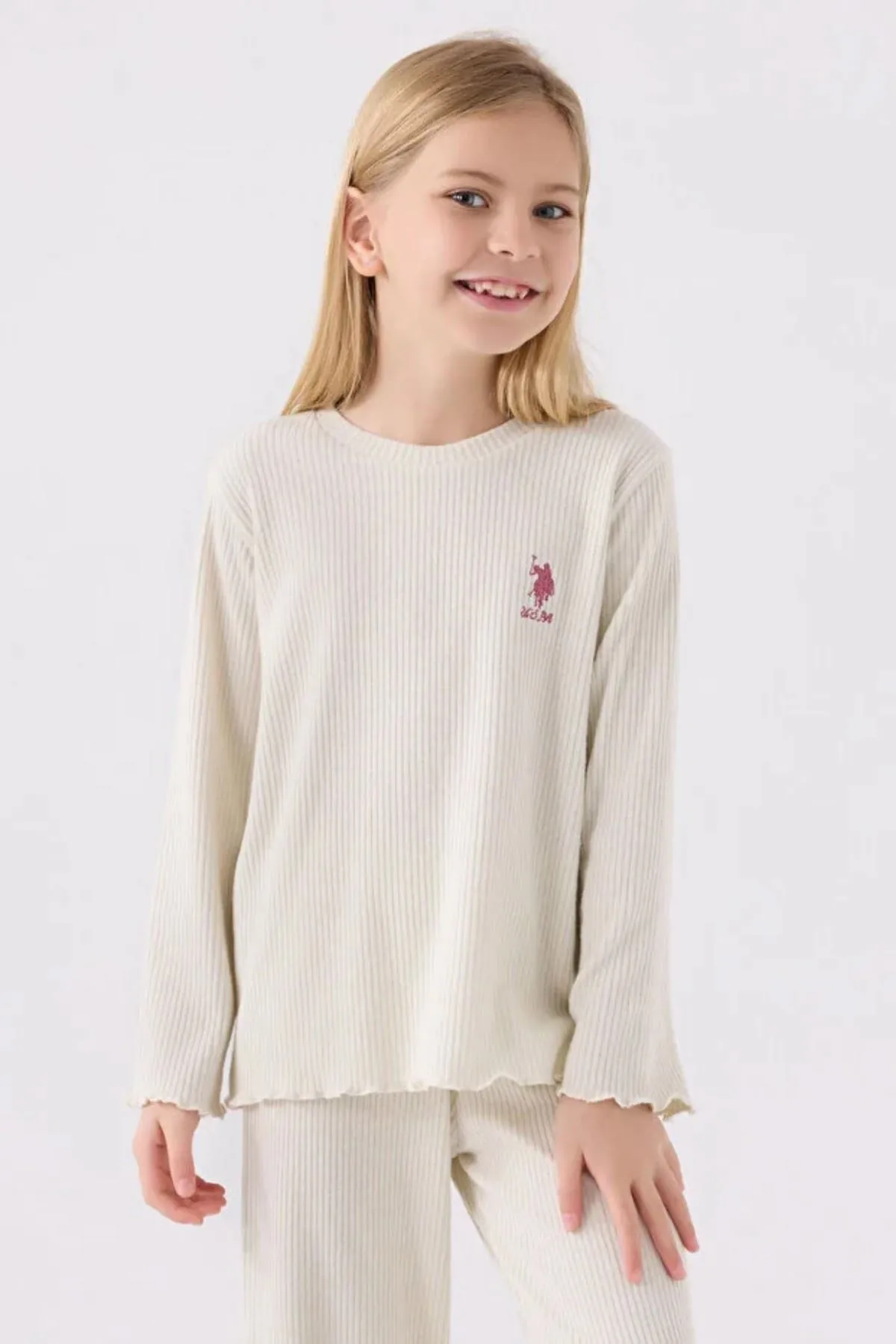 4-15 Yaş Lisanslı Us Polo Assn Kız Çocuk Takım-Krem