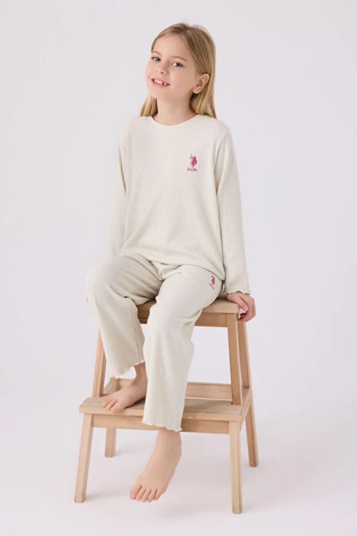 4-15 Yaş Lisanslı Us Polo Assn Kız Çocuk Takım-Krem