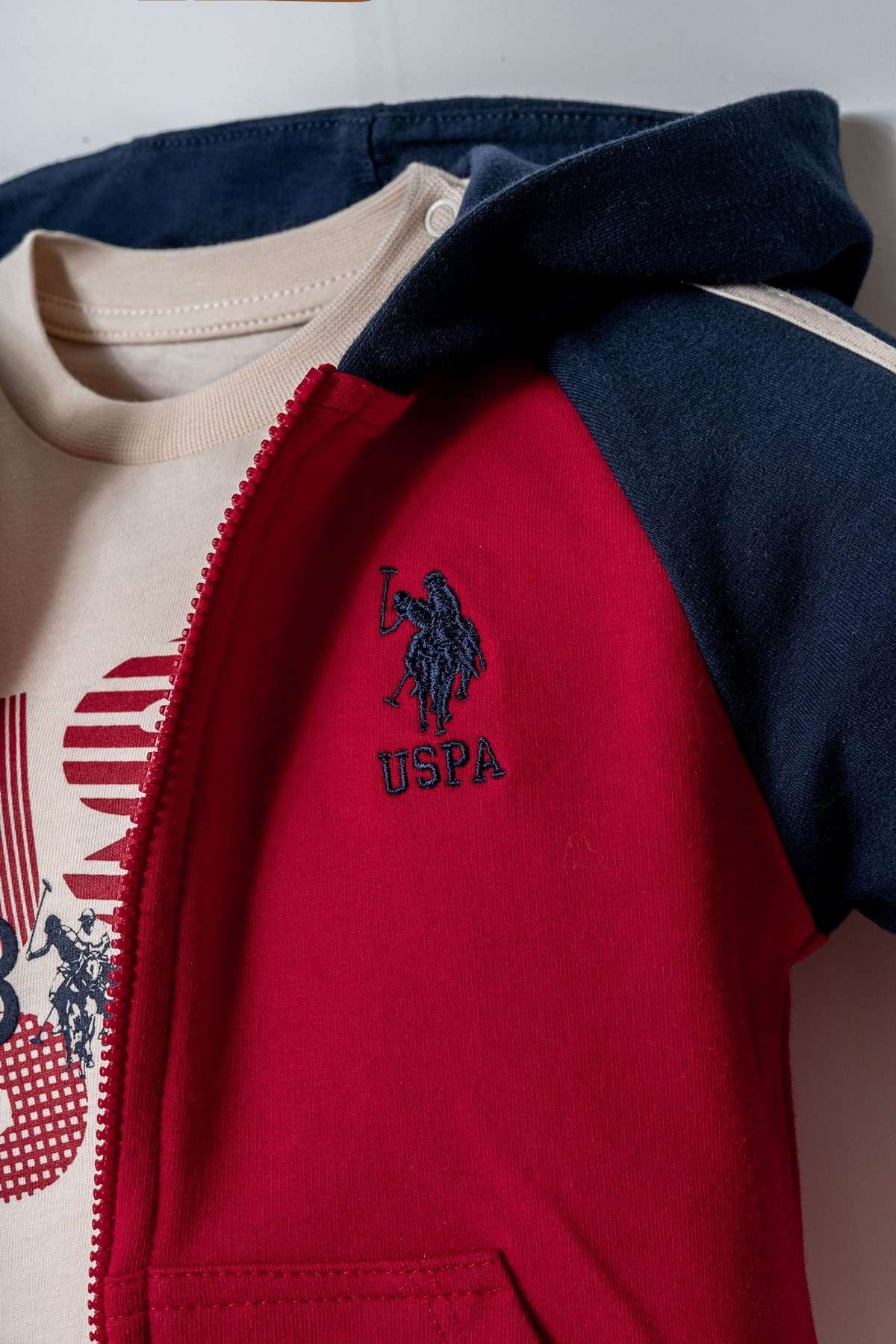 6-36 Ay Lisanslı Us Polo Assn Erkek Bebek 3'Lü Takım-Kırmızı