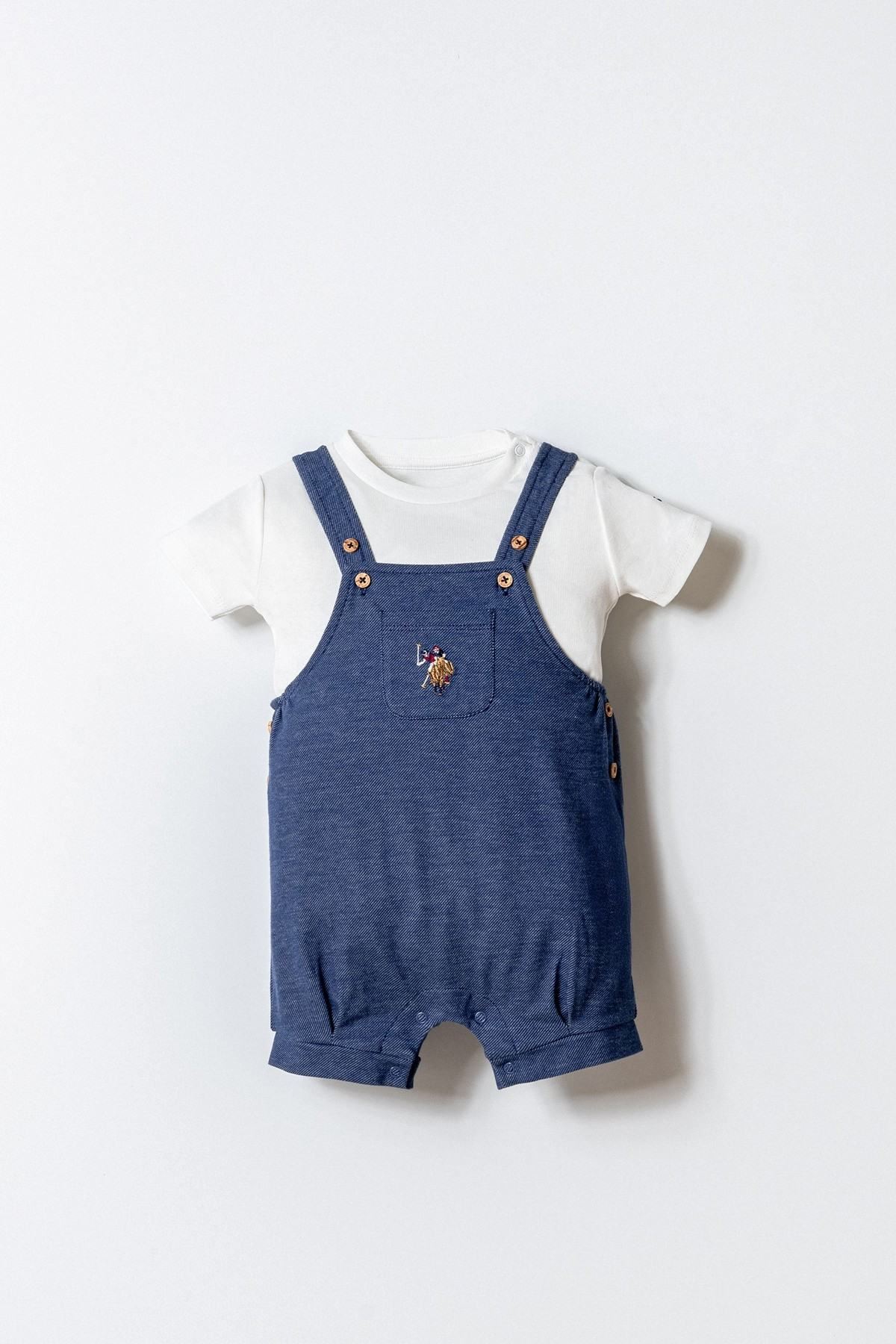 6-36 Ay Lisanslı Us Polo Assn Erkek Bebek Salopet Takım-Mavi