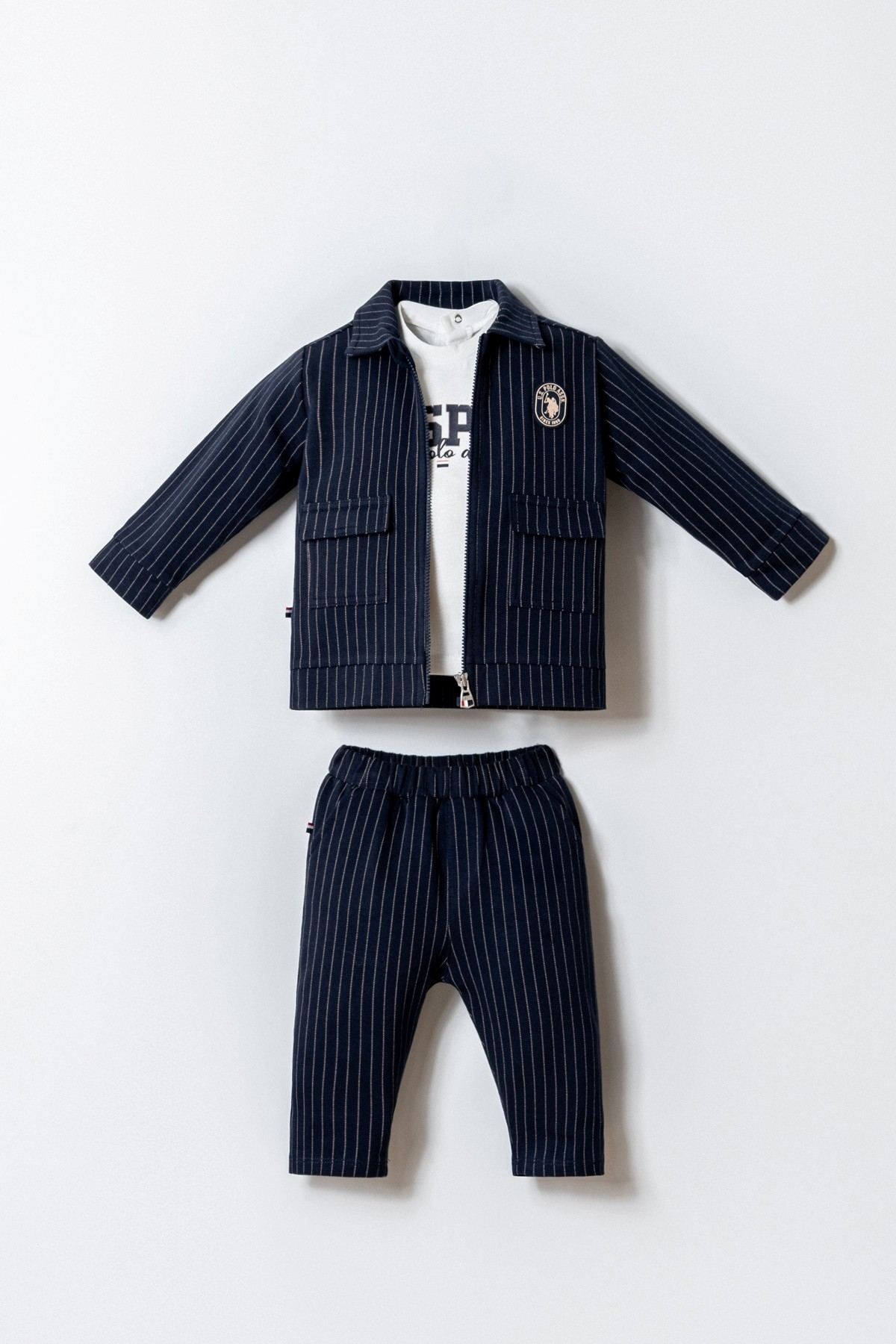 6-36 Ay Lisanslı Us Polo Assn Erkek Bebek 3'Lü Takım-Lacivert