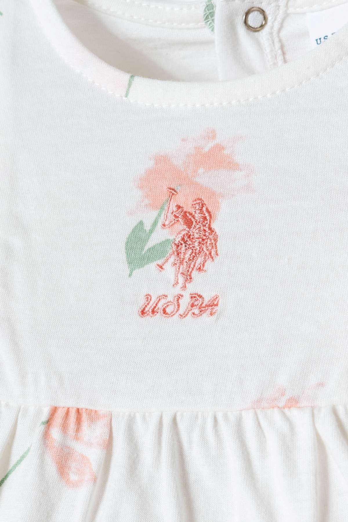 6-36 Ay Lisanslı Us Polo Assn Kız Bebek Elbise-Ekru