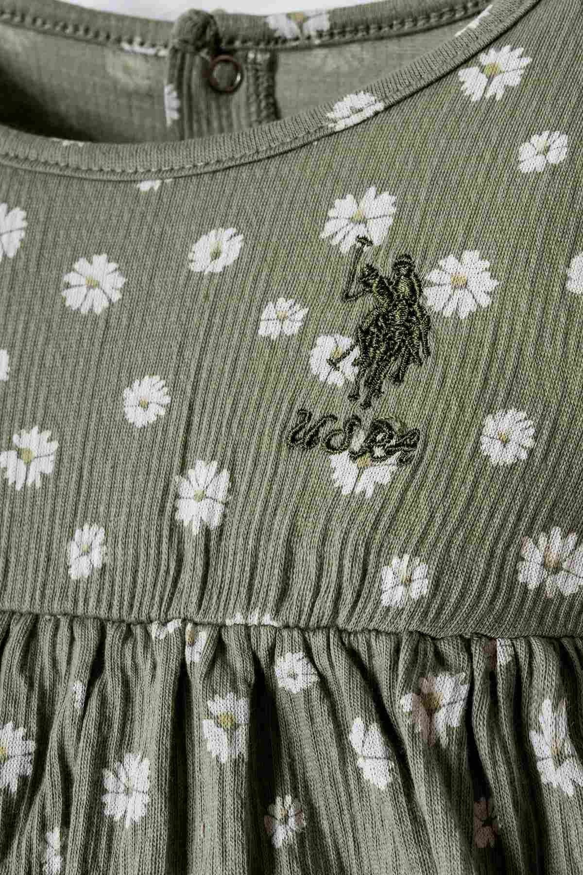 6-36 Ay Lisanslı Us Polo Assn Kız Bebek Elbise-Yeşil