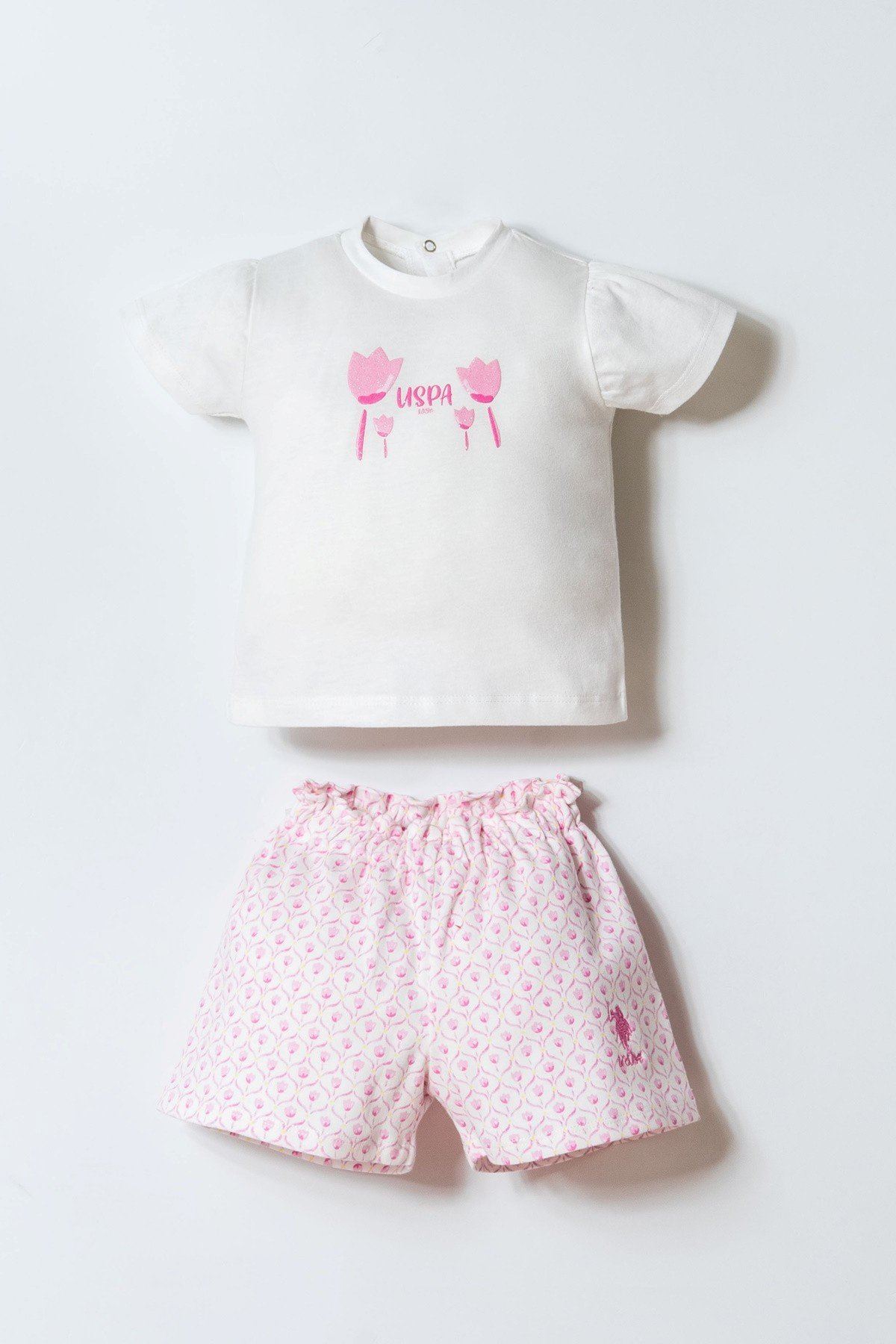 6-36 Ay Lisanslı Us Polo Assn Kız Bebek Takım-Ekru