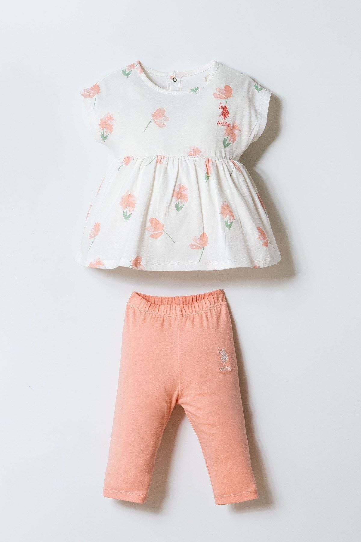 6-36 Ay Lisanslı Us Polo Assn Kız Bebek Takım-Ekru